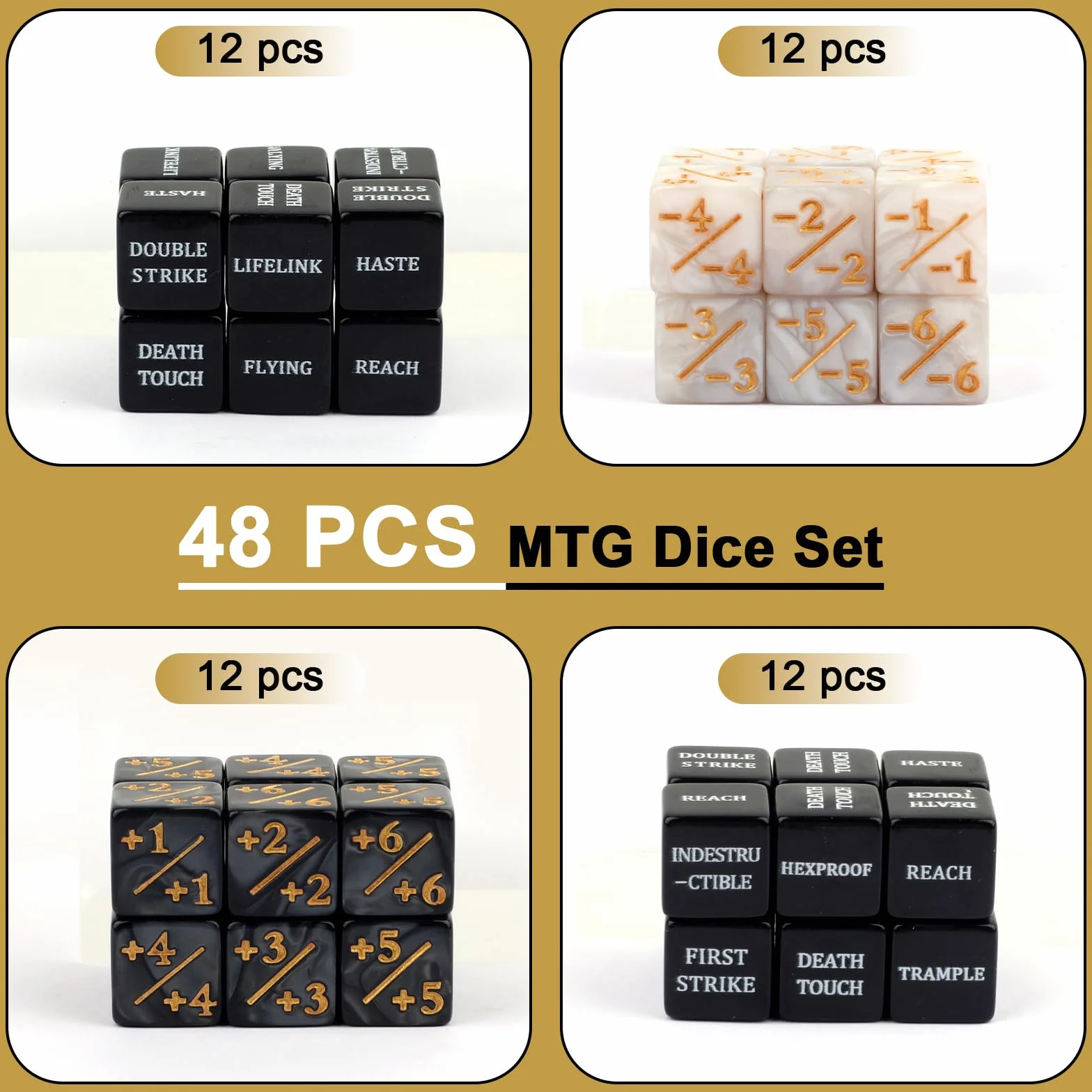 MTG - Set di 48 dadi in acrilico da 15 mm in nero e bianco, dadi per contatori e parole chiave MTG Dice per Magic, Gathering, giochi di carte da tavolo, TCG & CCG