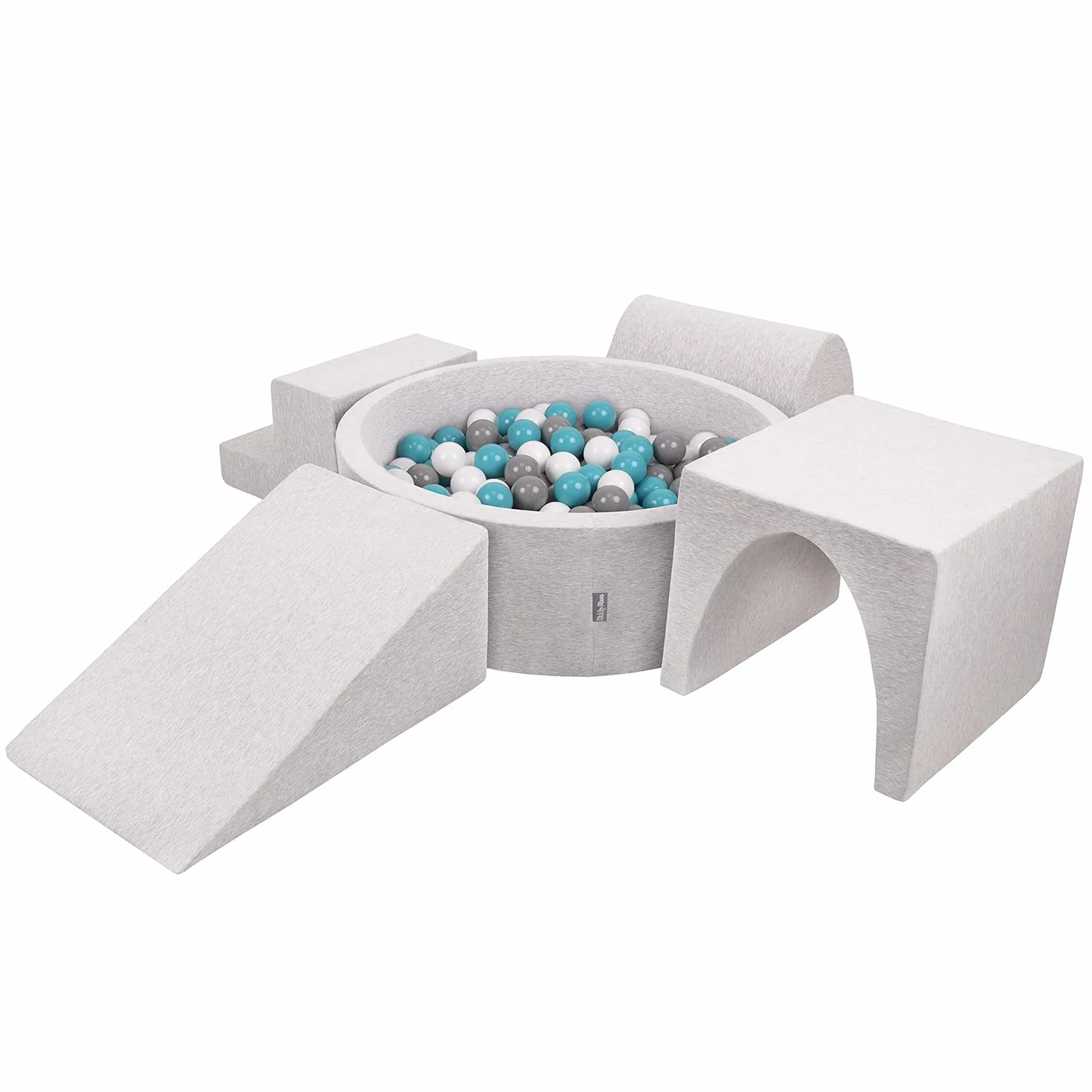 KiddyMoon Area di Gioco in Schiuma con Tondo Piscina di Palline (300 Palline) per Bambini, Grigioch:Grigio/Bianco/Turchese