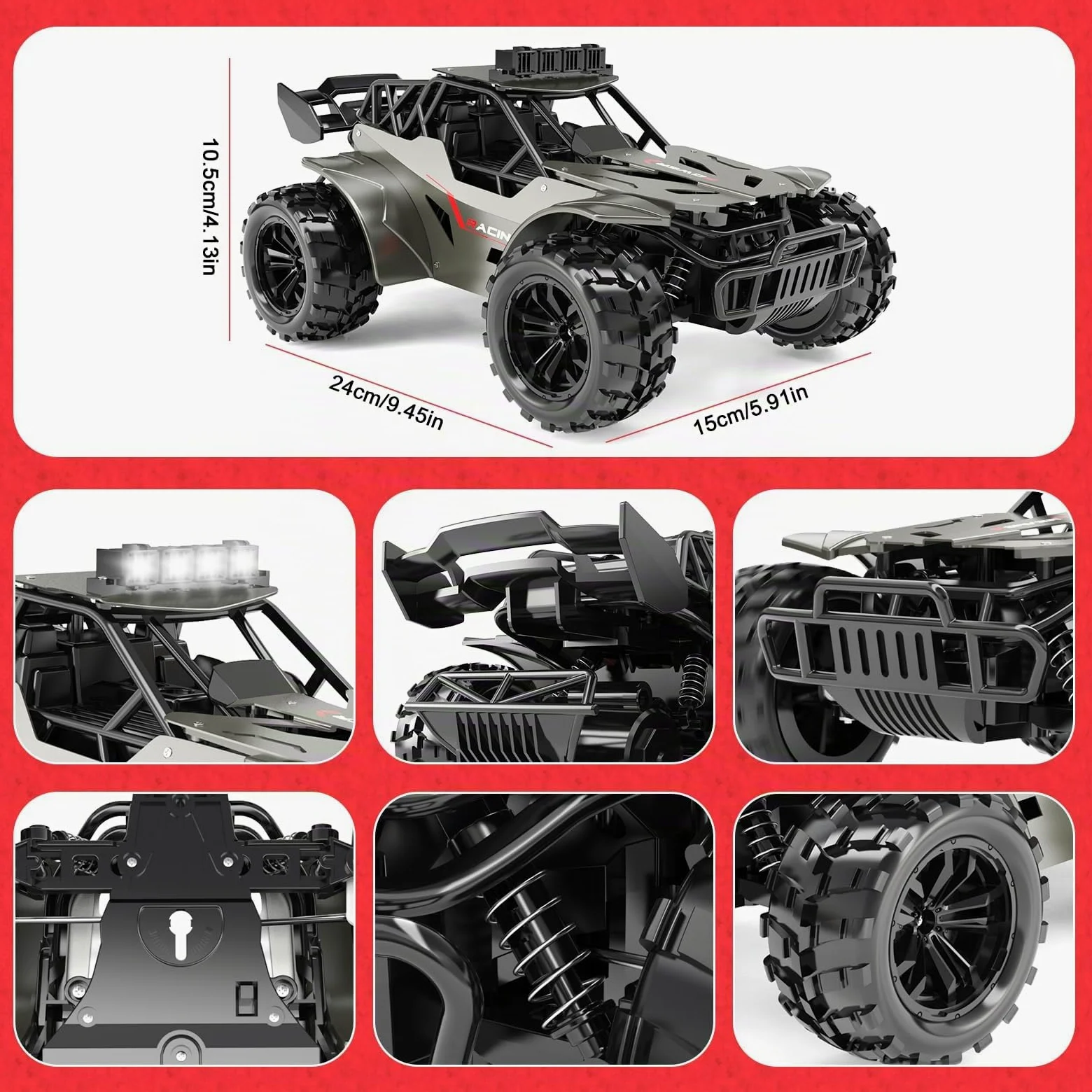 Macchina Telecomandata 2,4GHz Guscio Metallico Auto Telecomandata con Luci Due Batterie di 50 minuti Alta Velocità 20KM / H RC Auto Camion Telecomandato, Regalo Compleanno Natale