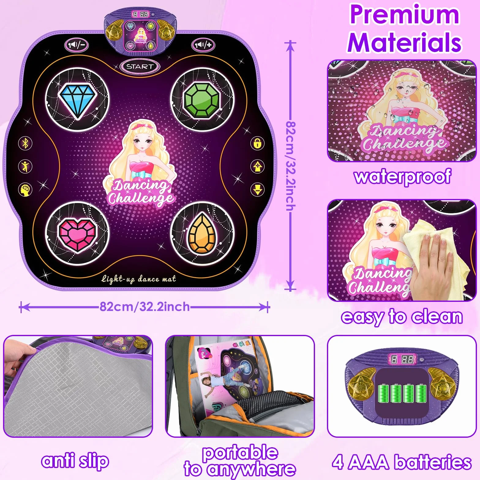 ZWOOS Tappetino da Ballo per Bambini 3-10+ Anni, Tappetini da Ballo con Bluetooth, Tappeto Musicale Regalo Bambina 3-12+ Anni
