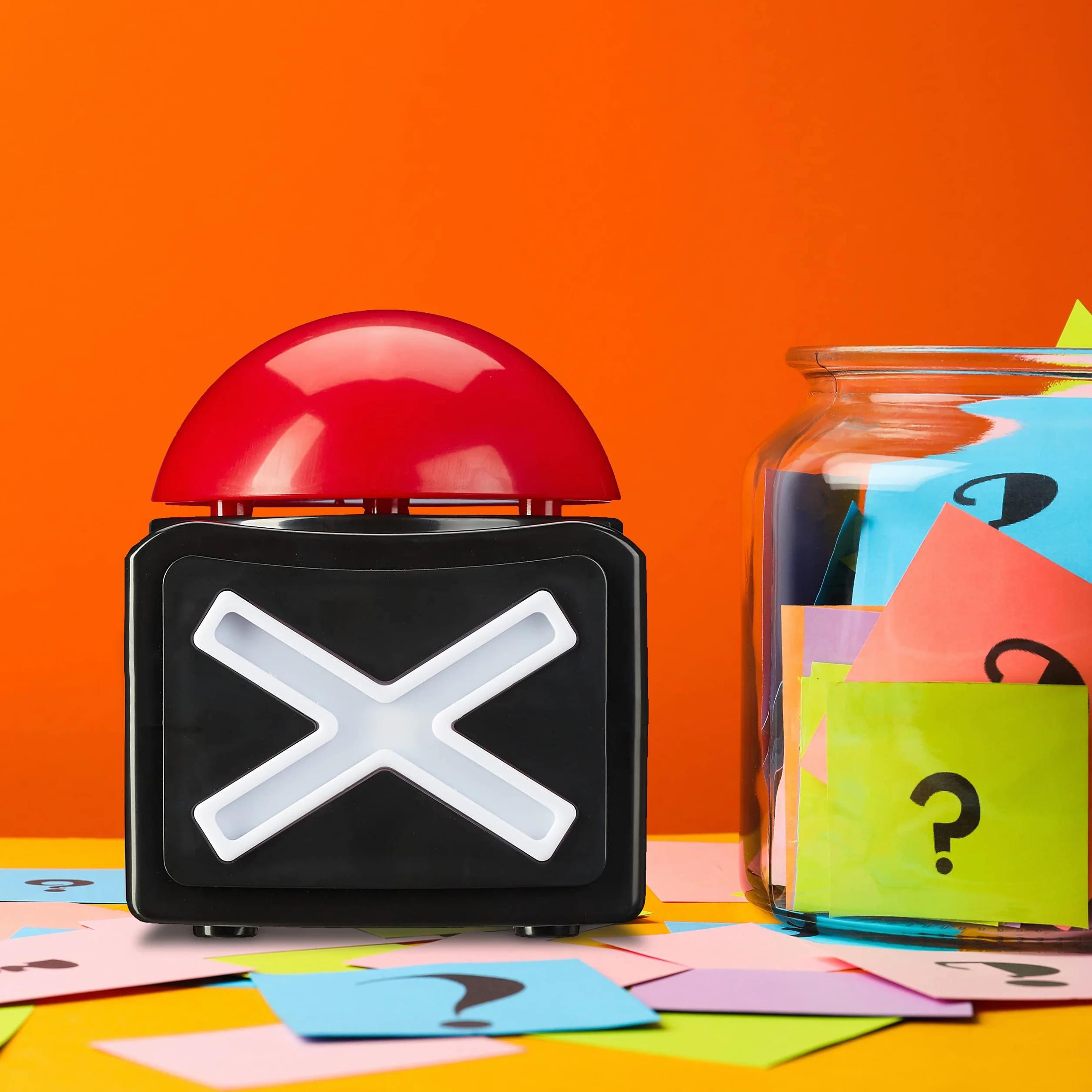 Relaxdays Bottone Buzzer con Suoni & Luci, Accessorio per Serate di Gioco, Party, Quiz, Società, Plastica, Rosso Nero