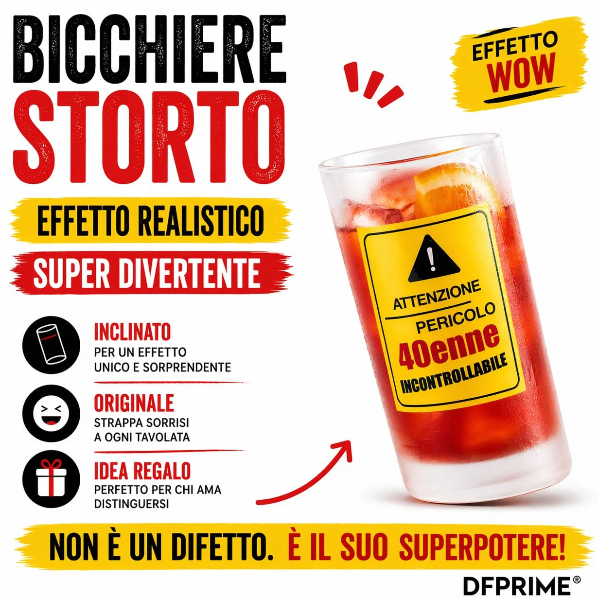 DFPRIME Bicchiere Ubriaco 40 Anni - Regalo 40 Anni Uomo Donna Divertente - Gadget Compleanno 40 Anni Originale - Bicchiere Storto Scherzo Festa - Con Biglietto Auguri