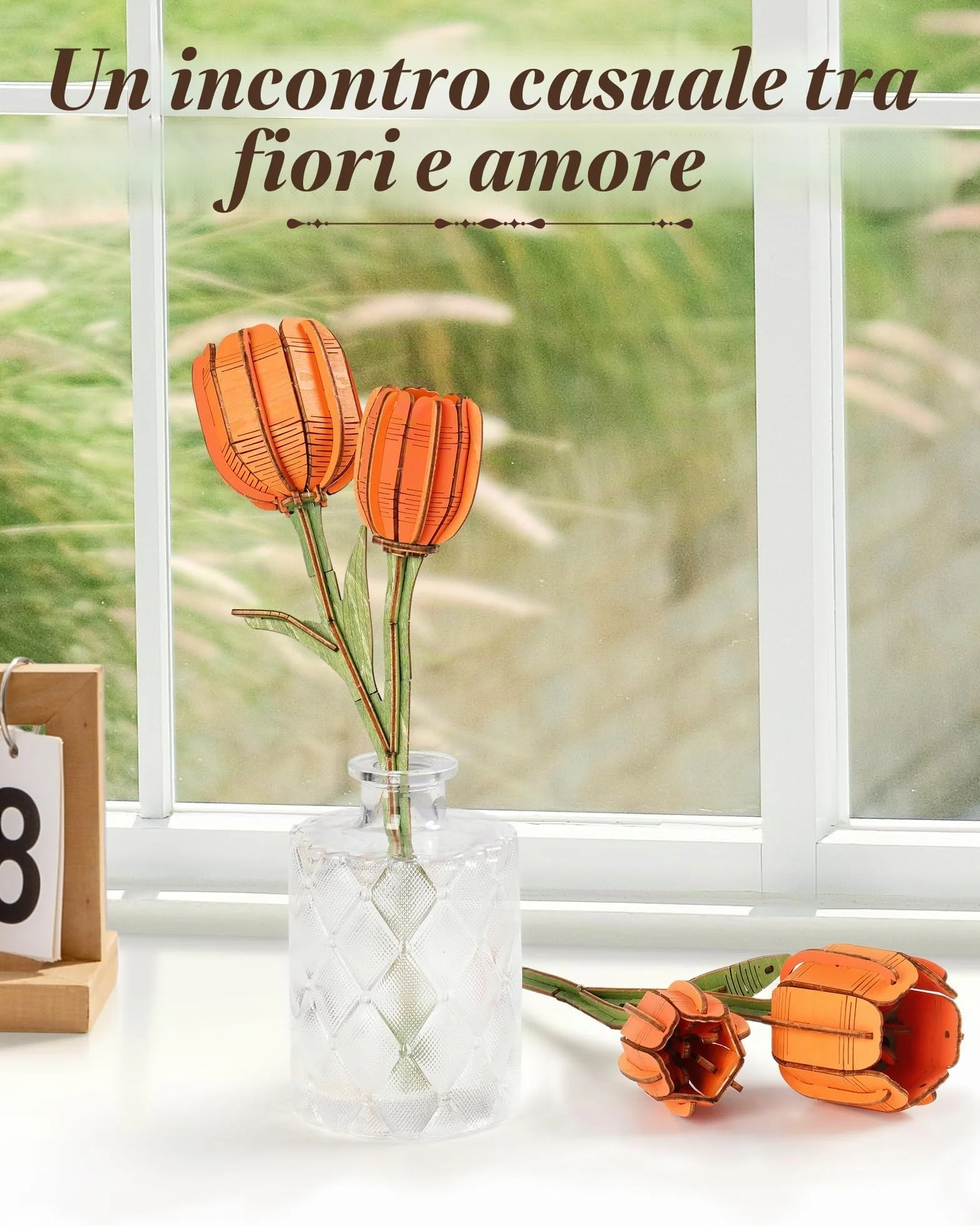 ROWOOD Puzzle in 3D con motivo tulipano, fiore fai da te in legno, kit di modellismo per fiori artificiali, da assemblare, per adulti, splendida decorazione per la casa e regalo per San Valentino