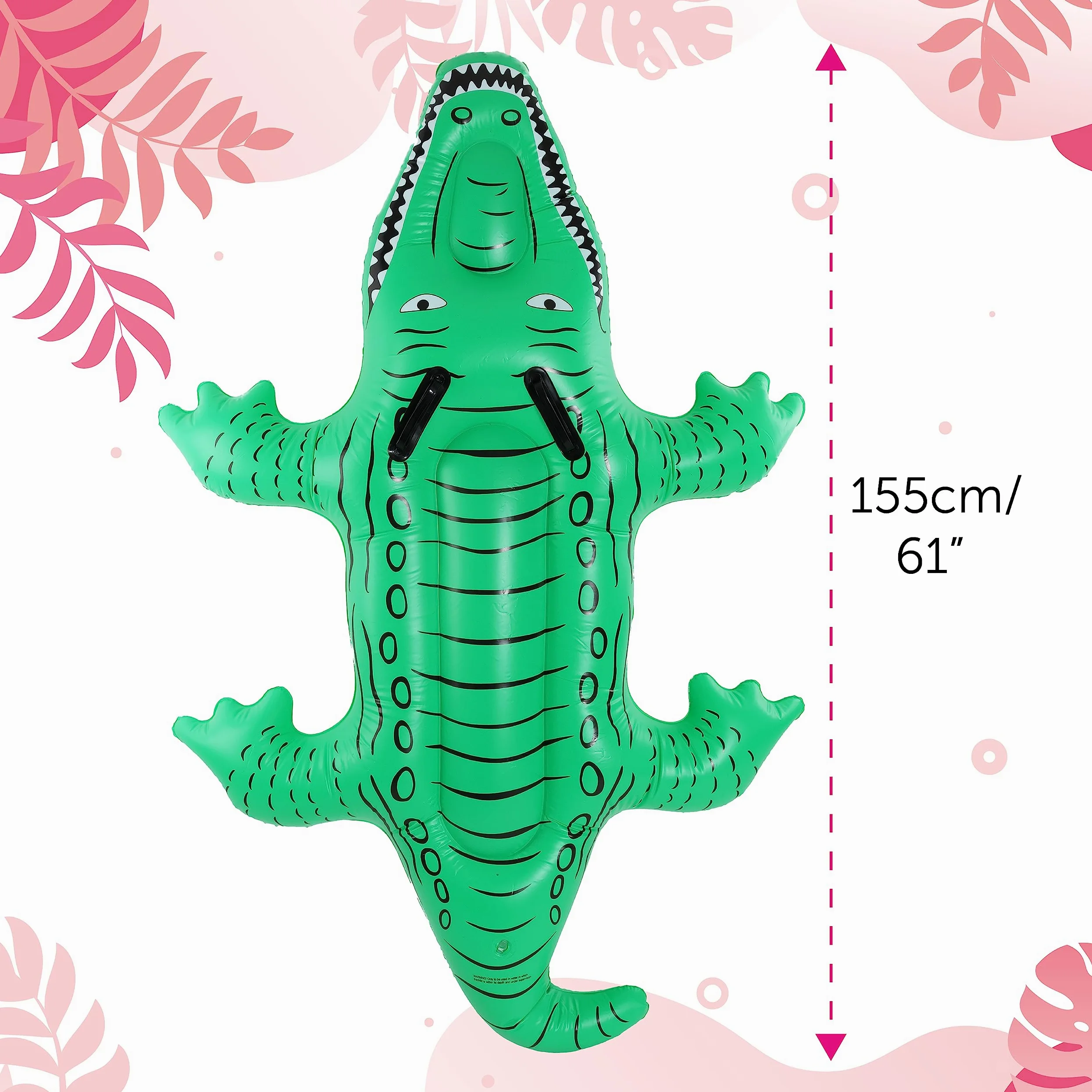 Galleggiante gonfiabile a forma di coccodrillo, 152 cm, verde, con manici, accessorio decorativo gonfiabile per feste in piscina