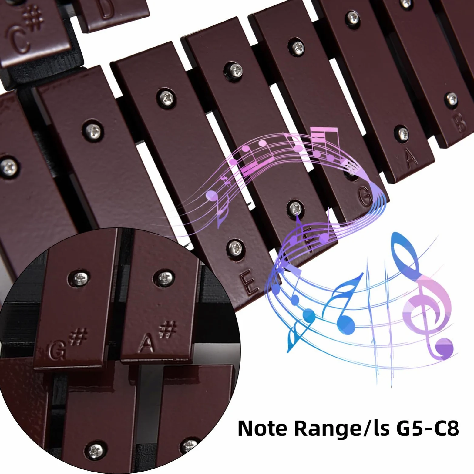 Glockenspiel di Alta qualità da 30 Note Xilofono Pieghevole con Struttura in Legno, Barre in Alluminio per L'educazione Musicale, Insegnamento, Gioco, Adatto a Tutte le età, Leggero e (Caffè)