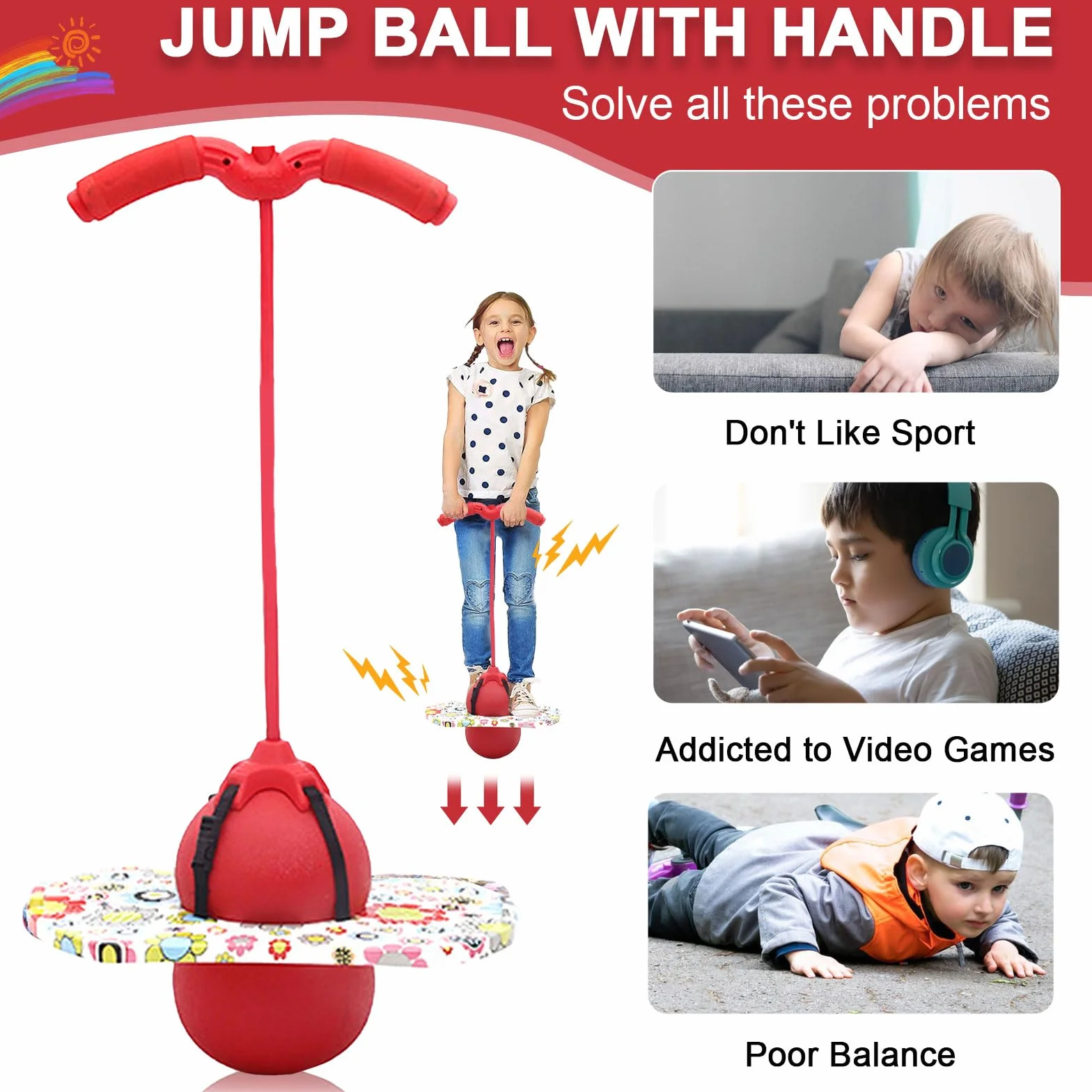 Pogo Ball con manici, Pogo Stick Palla gonfiabile per bambini, asta di gonfiaggio con pompa ad aria, Pogo Ball per l'allenamento dell'equilibrio, regalo per bambini dai 6 anni in su