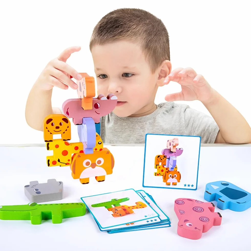 Giochi Legno Bambini, Montessori Impilabili Animali Blocchi Costruzione, Bambino Educativi Gioco Equilibrio Giocattolo in Legno Regalo per Bimbo Ragazzi Ragazze 2 3 4 Anni