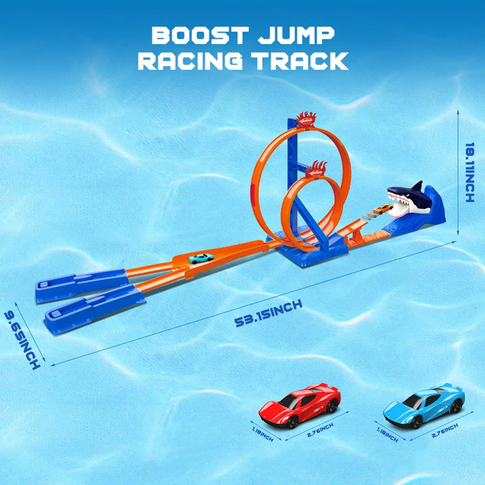 Vatos Circuito di Corsa Squalo per Bambini con 2 Auto da Corsa e 2 Fibbie, Circuito di Cascate Catapulta Squalo, Giocattolo Regalo per Ragazzi 3, 4, 5, 6, 7, 8 Anni