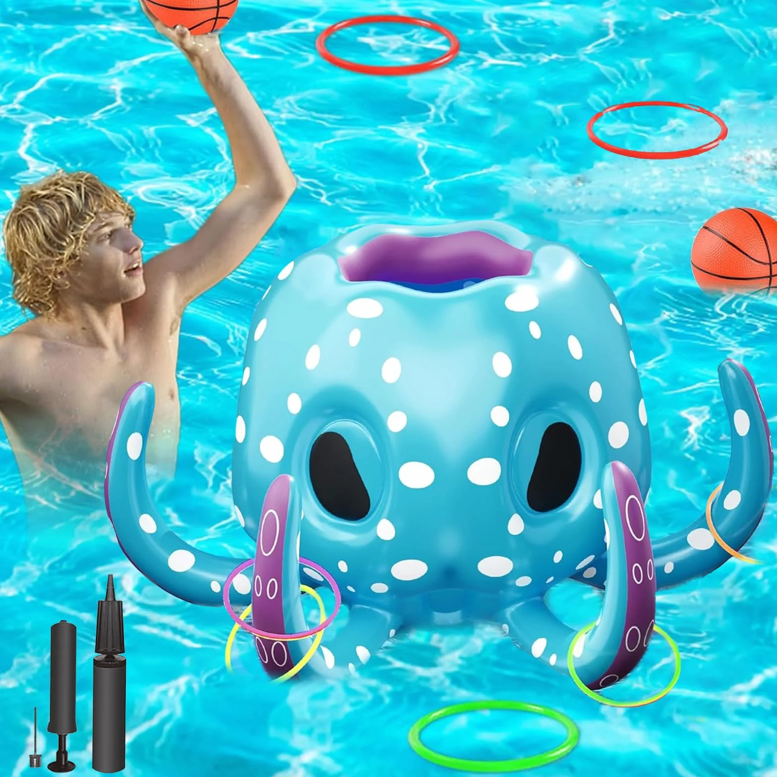 Pallacanestro Galleggiante,Giocattoli Gonfiabili da Pallacanestro da Piscina,Canestro da Basket Gonfiabile,Canestro da Basket da Piscina 2 in 1,per Feste e Giardino