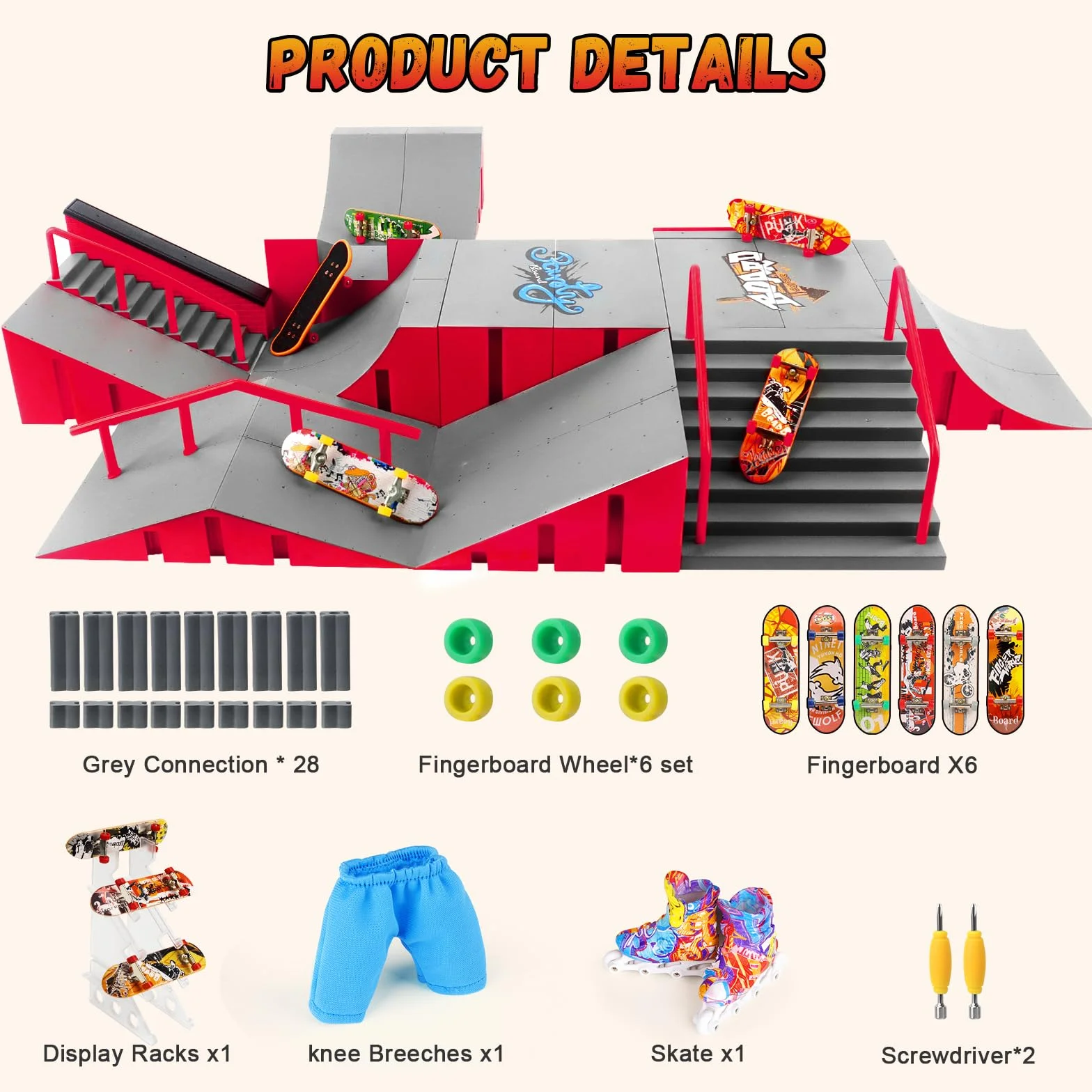 CS COSDDI Mini Finger Skateboard Ramp Set di accessori, Fingerboard Skate Park Ramp, DIY Assembly Mini Finger Skateboard Ultimate Park Set Rampe per bambini formazione regalo di compleanno