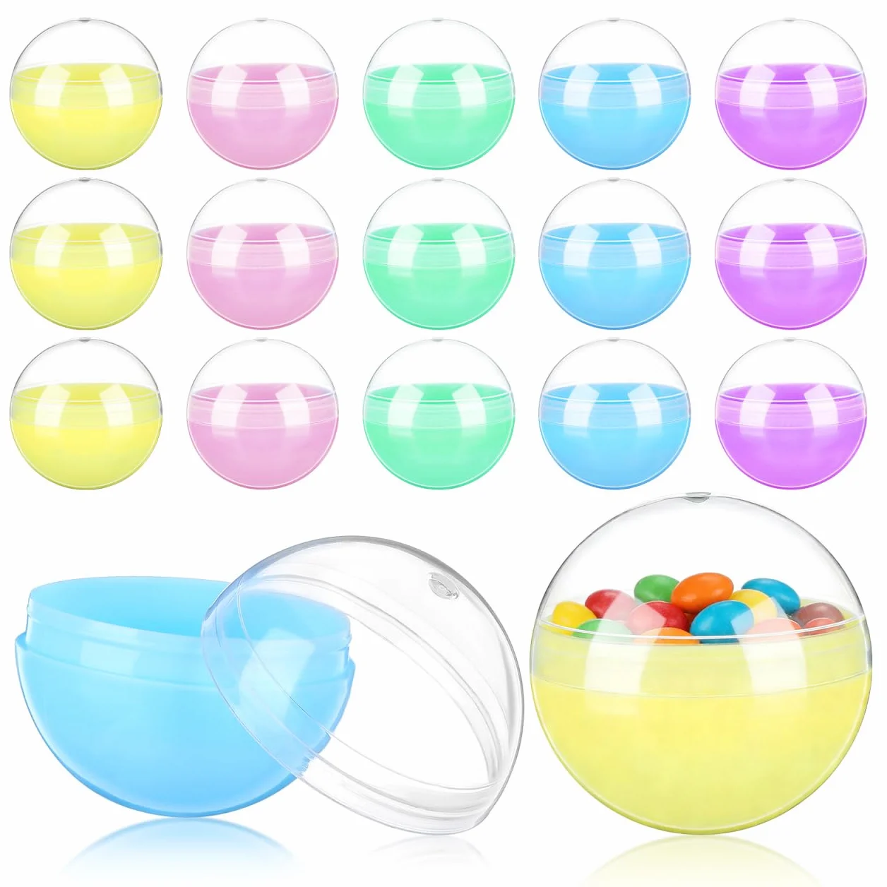 PRETYZOOM 50 Capsule Rotonde Riempibili Per Macchinetta Gomme Da Masticare Contenitori Trasparenti Colorati 2 Pollici Per Giochi Di Lotteria Bomboniere E Decorazioni Festa