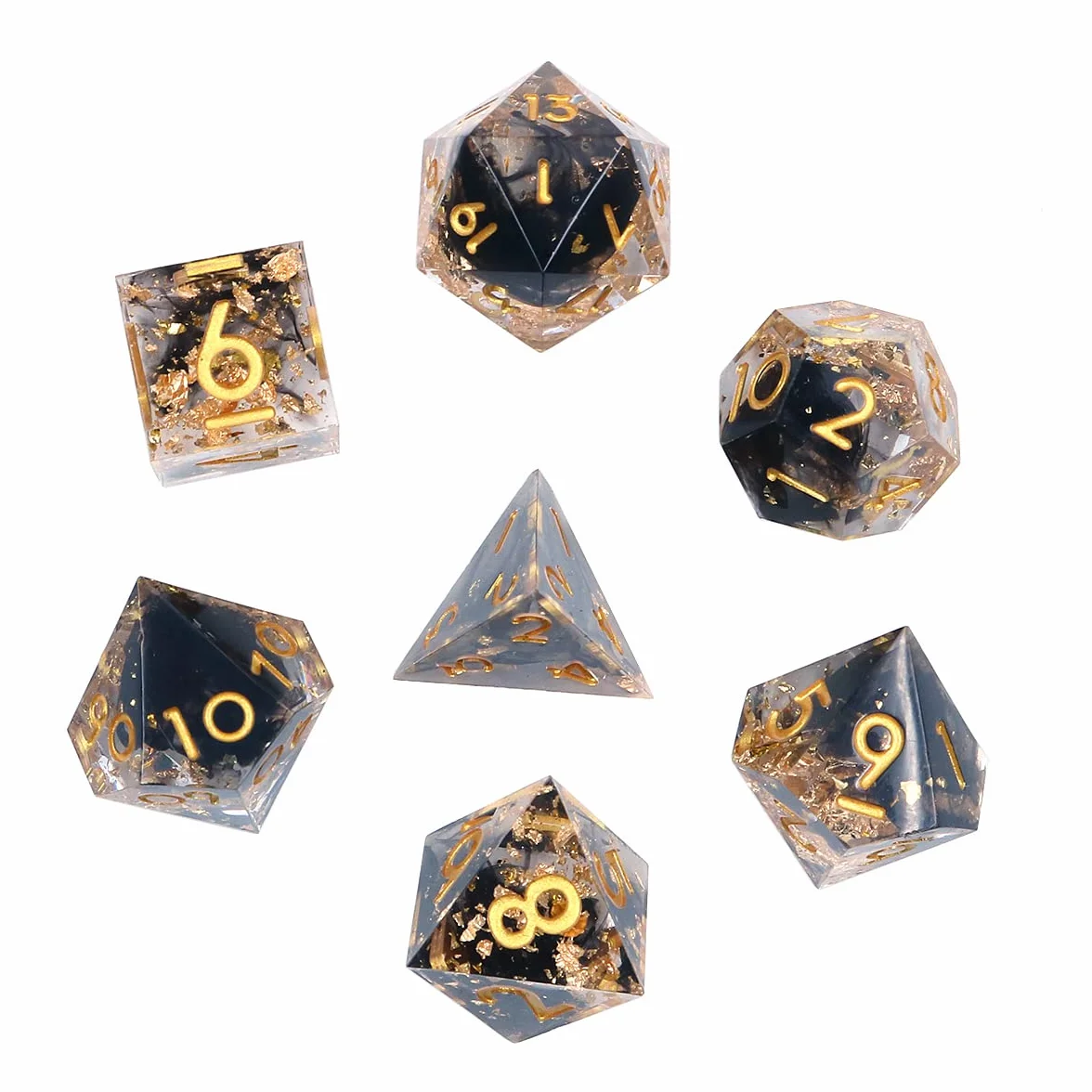 Set di Dadi DND DollaTek in Resina di Lusso Trasparenti - D4 D6 D8 D10 D12 D20 - Nero Trasparente