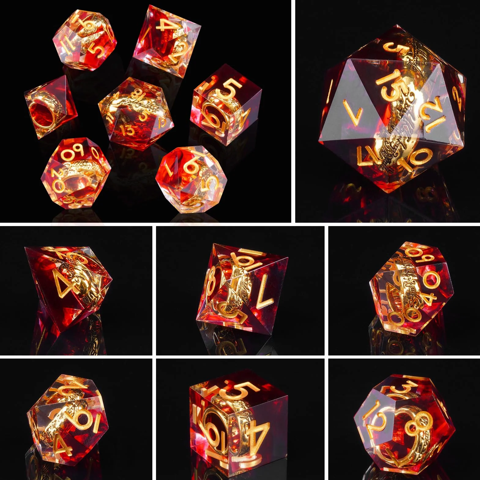 ORUZA DND - Set di dadi D&D fatti a mano, in resina sintetica con bordi appuntiti, per dungeon e dragon, Pathfinder, giochi da tavolo RPG MTG, con confezione regalo, 7 pezzi