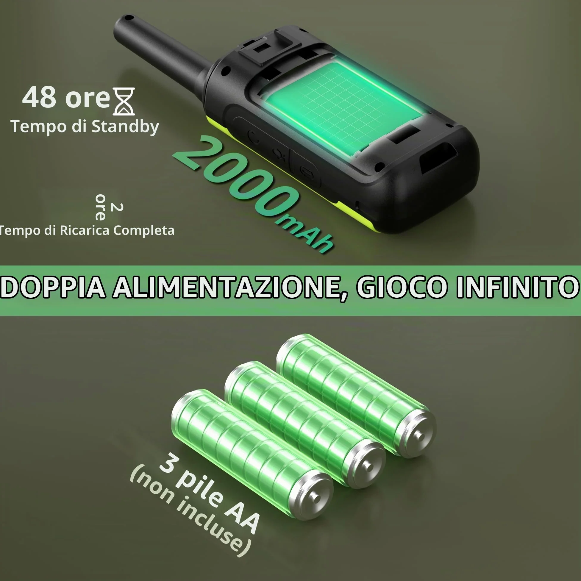 Radioddity PR-T8 Walkie Talkie per bambini, radio PMR446 ricaricabile a lungo raggio con chiamata di gruppo, batteria da 2000 mAh, ricarica USB-C, per escursionismo e campeggio, confezione da 3 pezzi