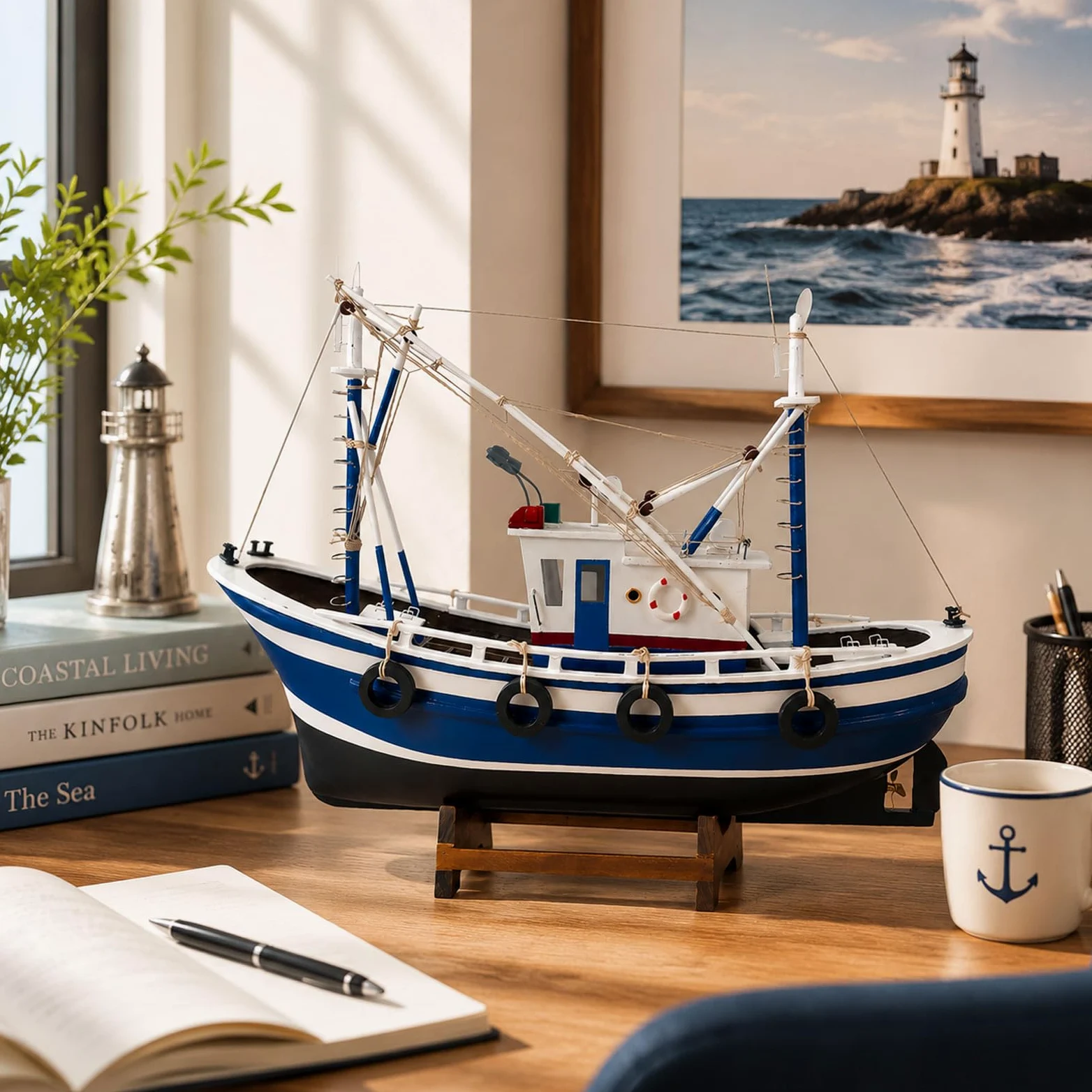 YLME Modellino di Barca da Pesca Ornamento Nautico A Forma di Nave | Realizzato A Mano Decorazioni Costiere E Marittime Per Soggiorno, Ufficio, Mensole, Regalo Per Gli Amanti Dell'oceano.