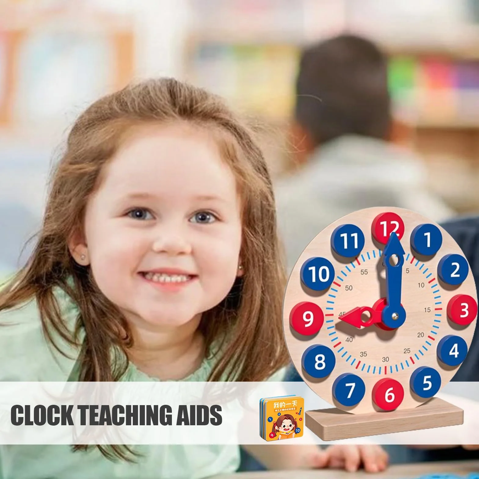 Gioco di Apprendimento Orologio Analogico: Orologio in Legno per Insegnare L'Ora con 18 Carte, Giocattolo Divertente per Imparare Il | Set di attività di per Imparare, Insegnare per