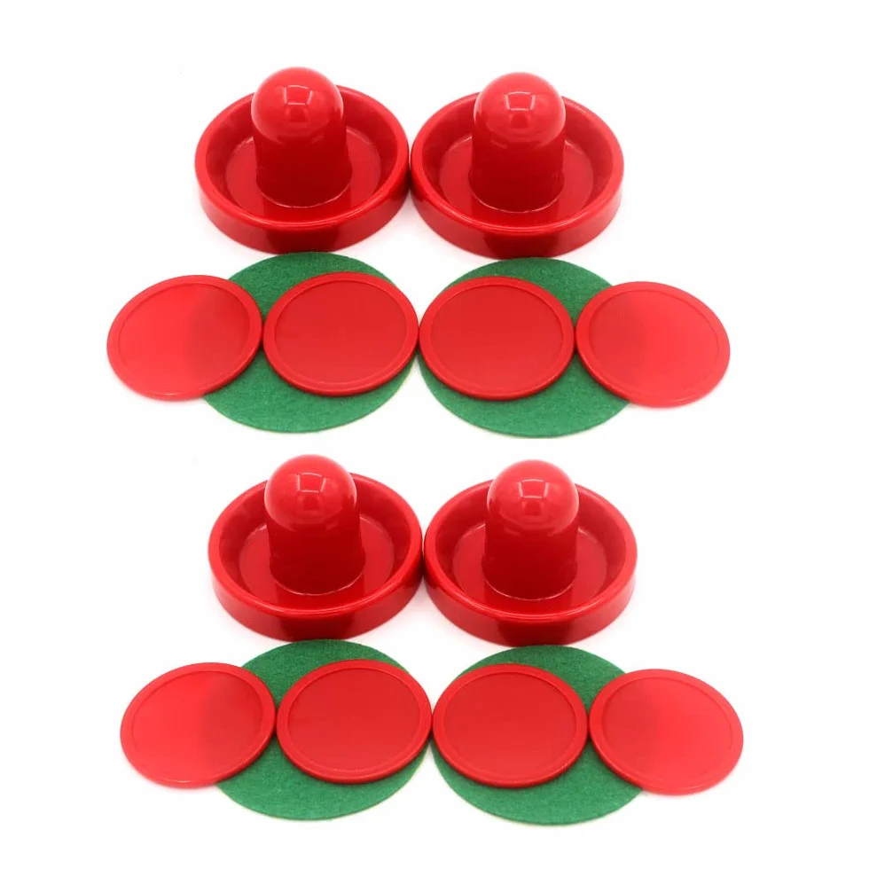 Set di Hockey da Tavolo da 4 Pezzi 96 mm, 4 spingitori di Air Hockey portieri Dischi di Ghiaccio con 4 Flanella 8 Dischi – Rosso