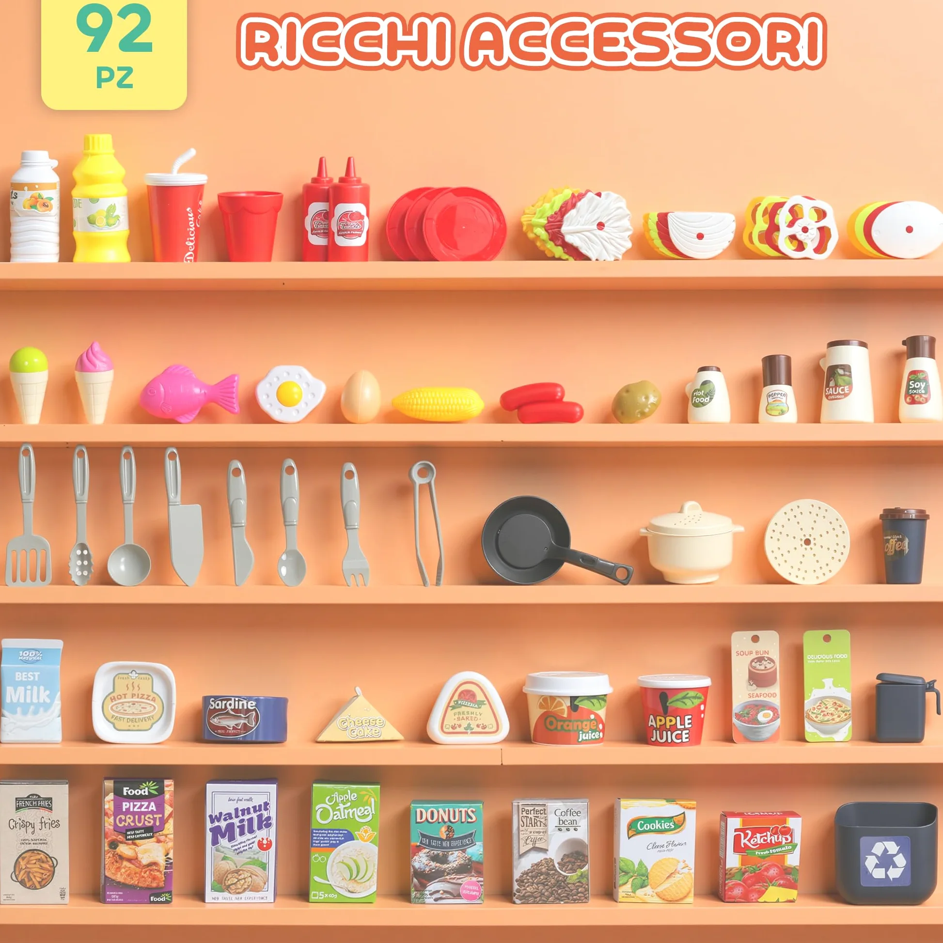 AIYAPLAY Cucina Giocattolo per Bambini 3-6 Anni, 44.5x24x79 cm Verde | 92 Accessori, Suoni Realistici, Gioco per Bambini, in PP, PE e ABS