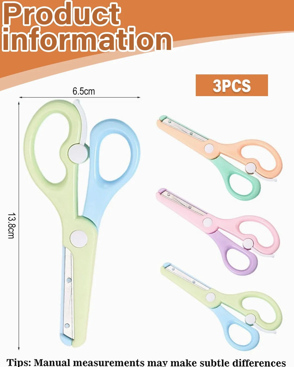3 pezzi Forbici per Bambini con Dispositivo di Sicurezza, Rivestimento in Plastica | da 1 Anno di Età in Su