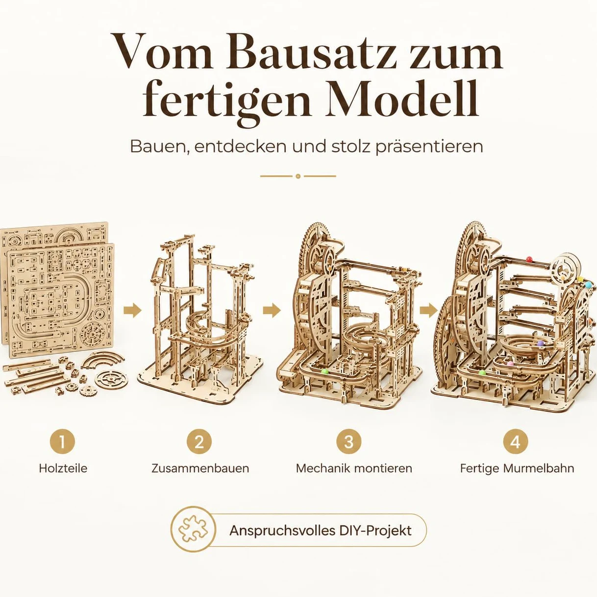 Puzzle in legno 3D Marble Maze – Modello meccanico fai da te per adulti e bambini, kit creativo con ingranaggi, giocattolo educativo e regalo per appassionati di fai da te e modellismo, 396 pezzi