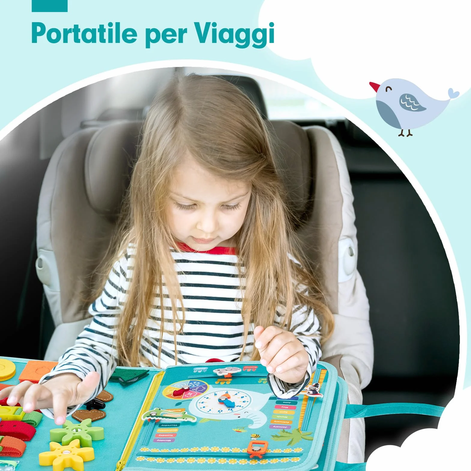 Montessori Busy Board di Feltro Bambino - Pannello Sensoriale Educativo per Bambini, Regalo Compleanno