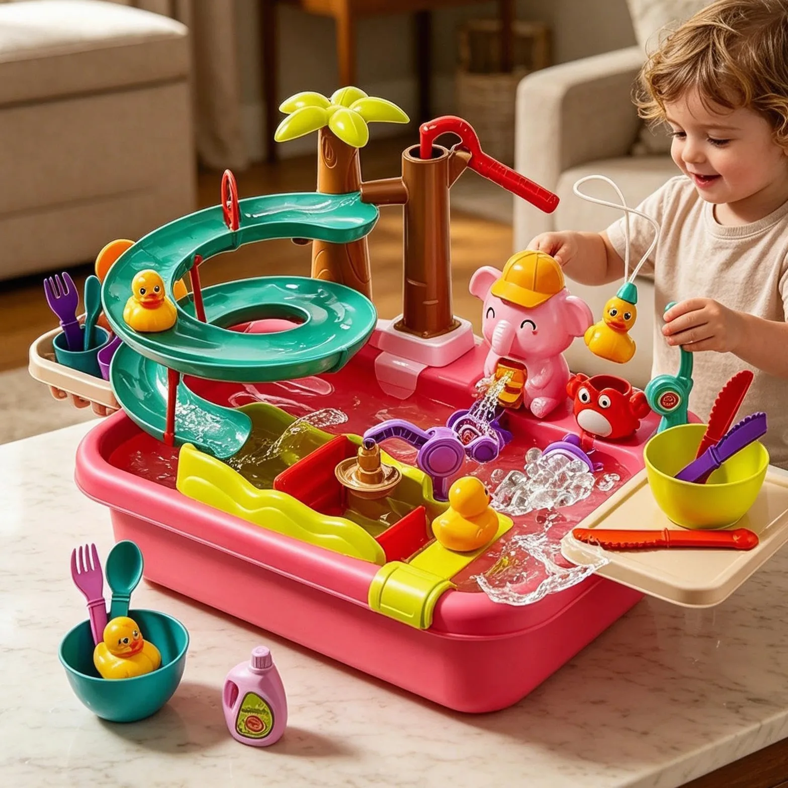 Giocattolo per Bambini con Acqua Corrente di Pesca | Tavolo d'acqua per bambini per la Pesca e Giochi Acquatici al Coperto all'Aperto in Giardino Cortile Spiaggia