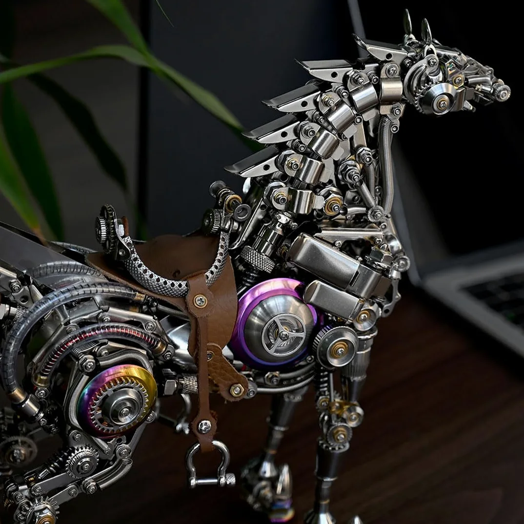 Steampunk - Puzzle in metallo 3D per adulti, modello di cavallo meccanico con giunti mobili, puzzle meccanico 3D, scultura di cavallo per decorazione e regali, 1500 pezzi