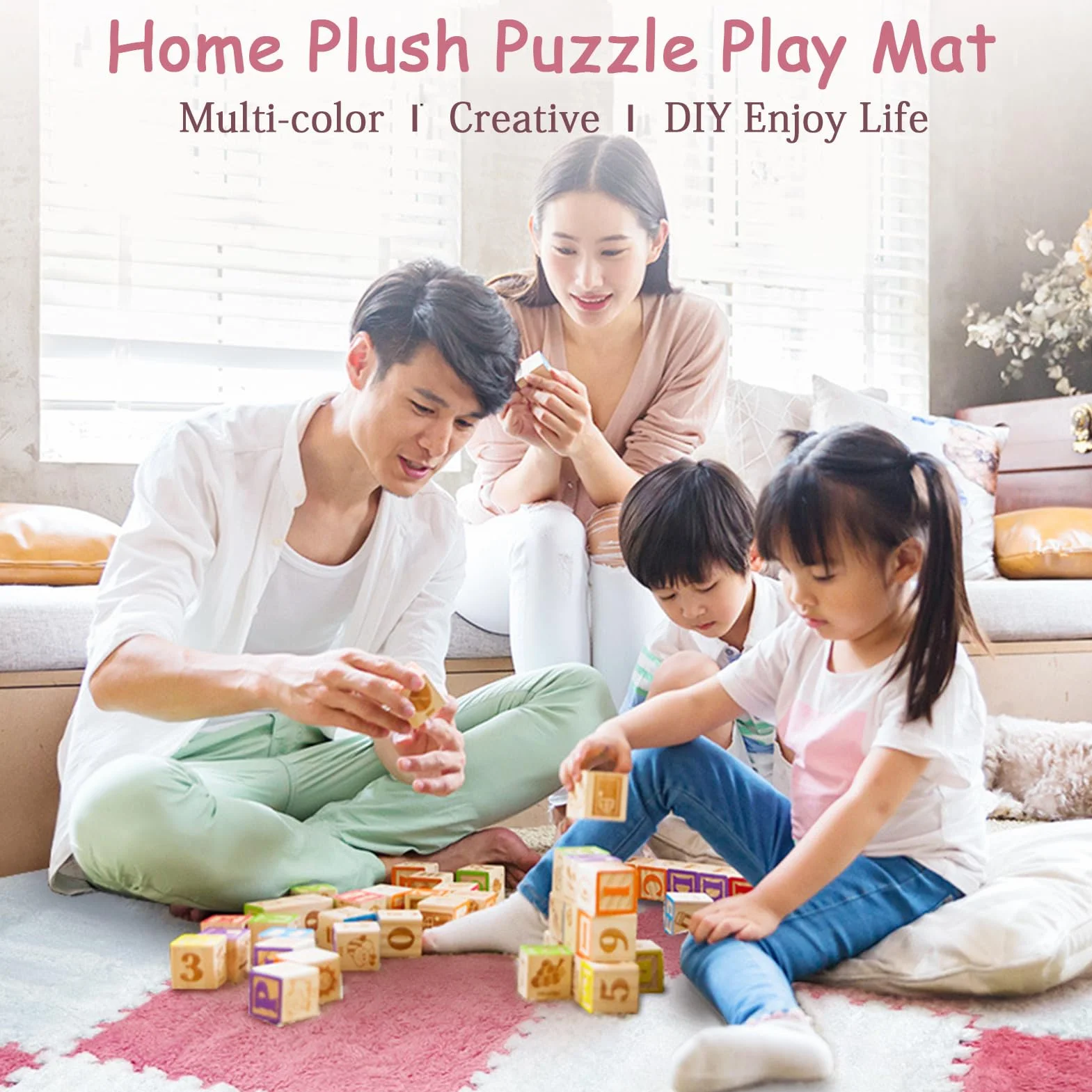 Palymats Tappetino in schiuma ad incastro in peluche da 12 pezzi, pavimento for giochi a puzzle shaggy, piastrelle in moquette fuzzy, tappeti quadrati da 12x12 pollici for la sala giochi della camera