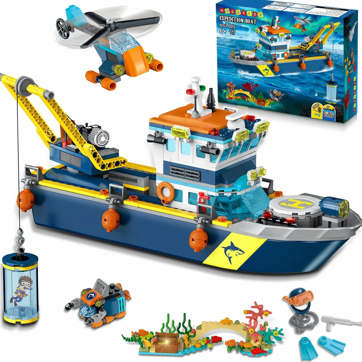 HOGOKIDS City Arctic Explorer Set di costruzioni navali con luce LED - Divertente kit di blocchi da costruzione galleggianti regalo per l'esplorazione dell'oceano per bambini bambine dai 6 anni in su