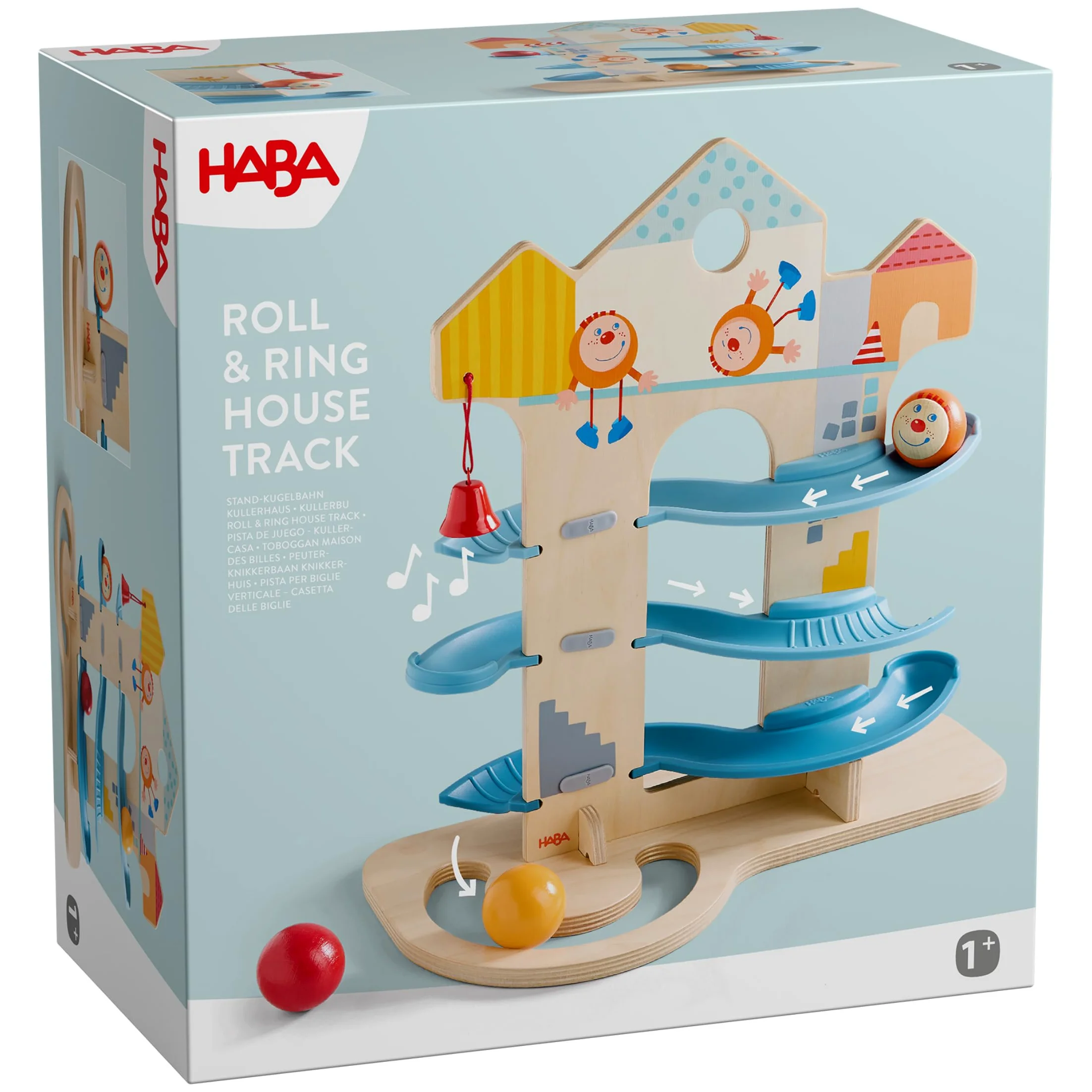 HABA Casa delle biglie – Robusto giocattolo in legno a partire da 1 anno | Include 3 sfere grandi, con campanelle e pista da ratto. Stabile e sicuro. Perfetto giocattolo educativo in legno a partire