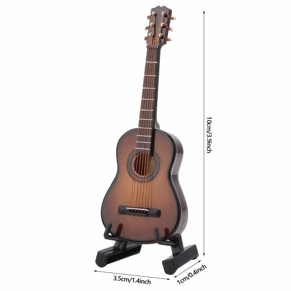 Chitarra decorativa in legno miniatura artigianale marrone 10cm