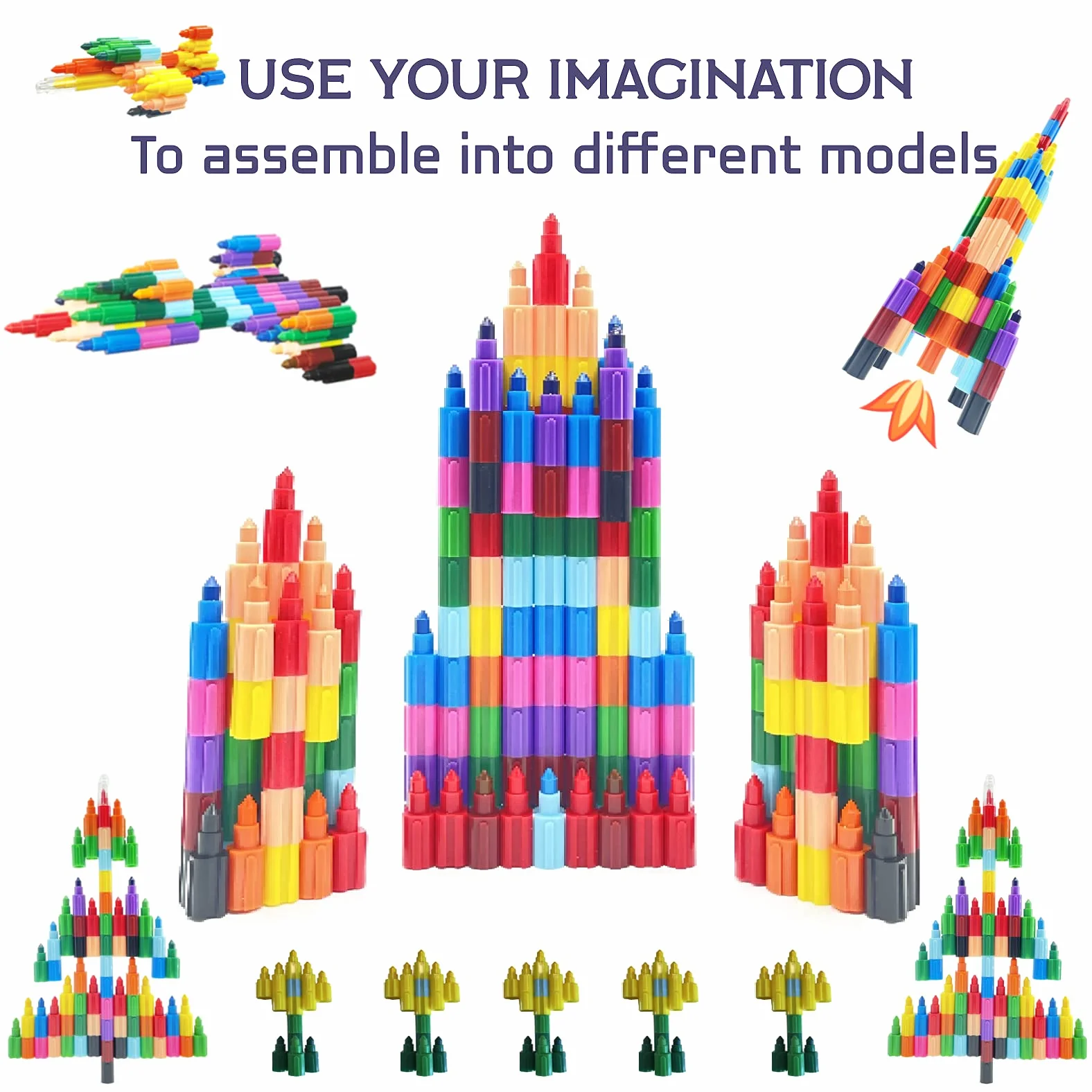 ICEPAPA, 10 PCS Pastelli per Bambini impilabili, Pastelli a cera 12 colori assemblabili e deformabili, ideali come cancelleria creativa o gadget compleanno bambini