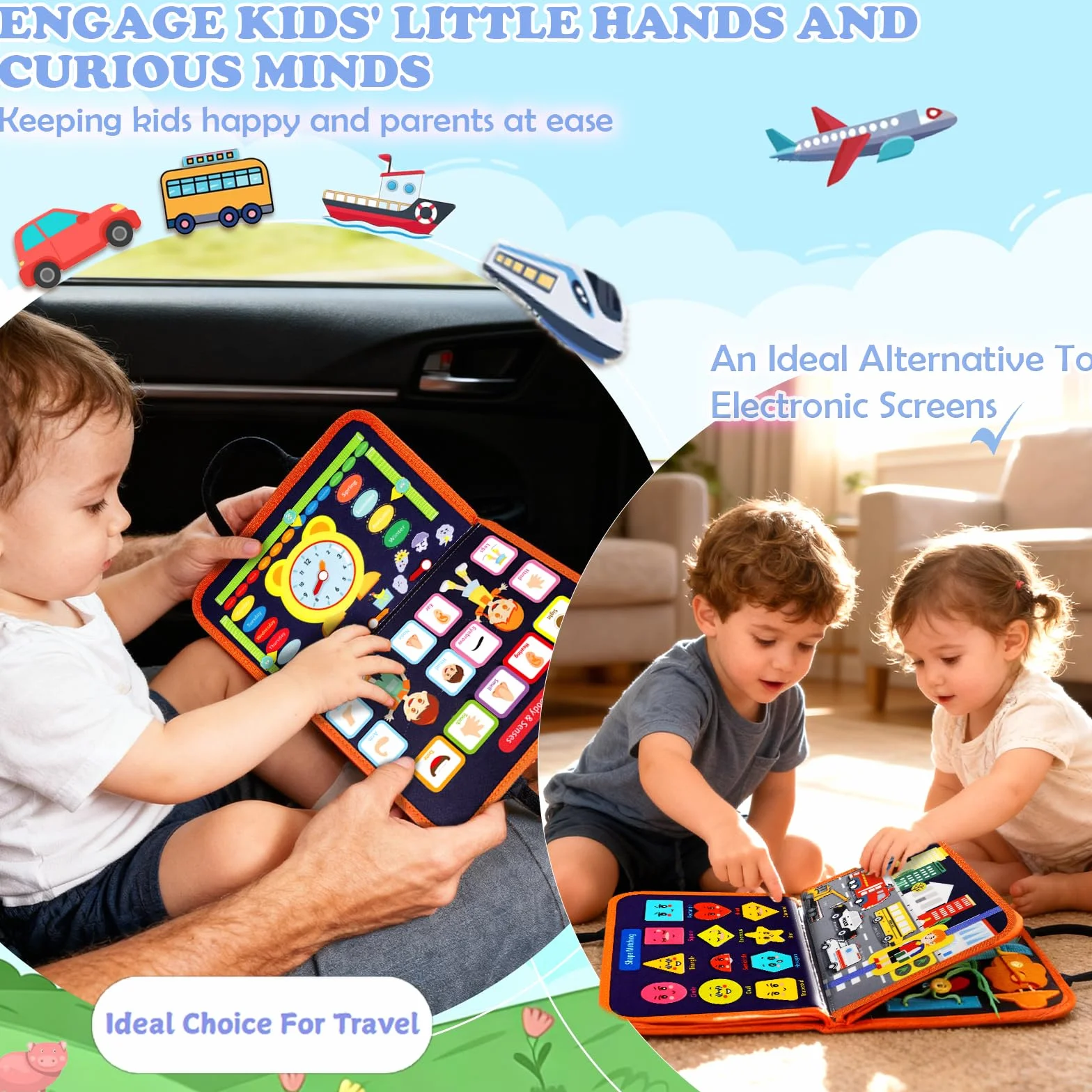 Busy Board Libro Montessori Interattivo Pannello Sensoriale Educativo Feltro Quiet Book Regalo Bambino 1-4 Anni
