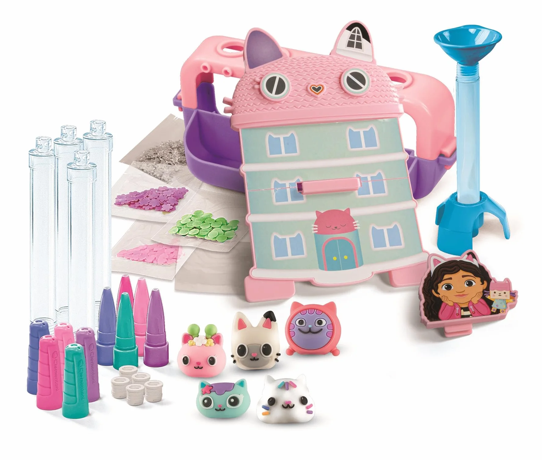 Clementoni Laboratorio delle Penne Gabby's Dollhouse, Kit Creativo per Bambini 6+ Anni, 25+ Accessori, 5 Penne Personalizzabili