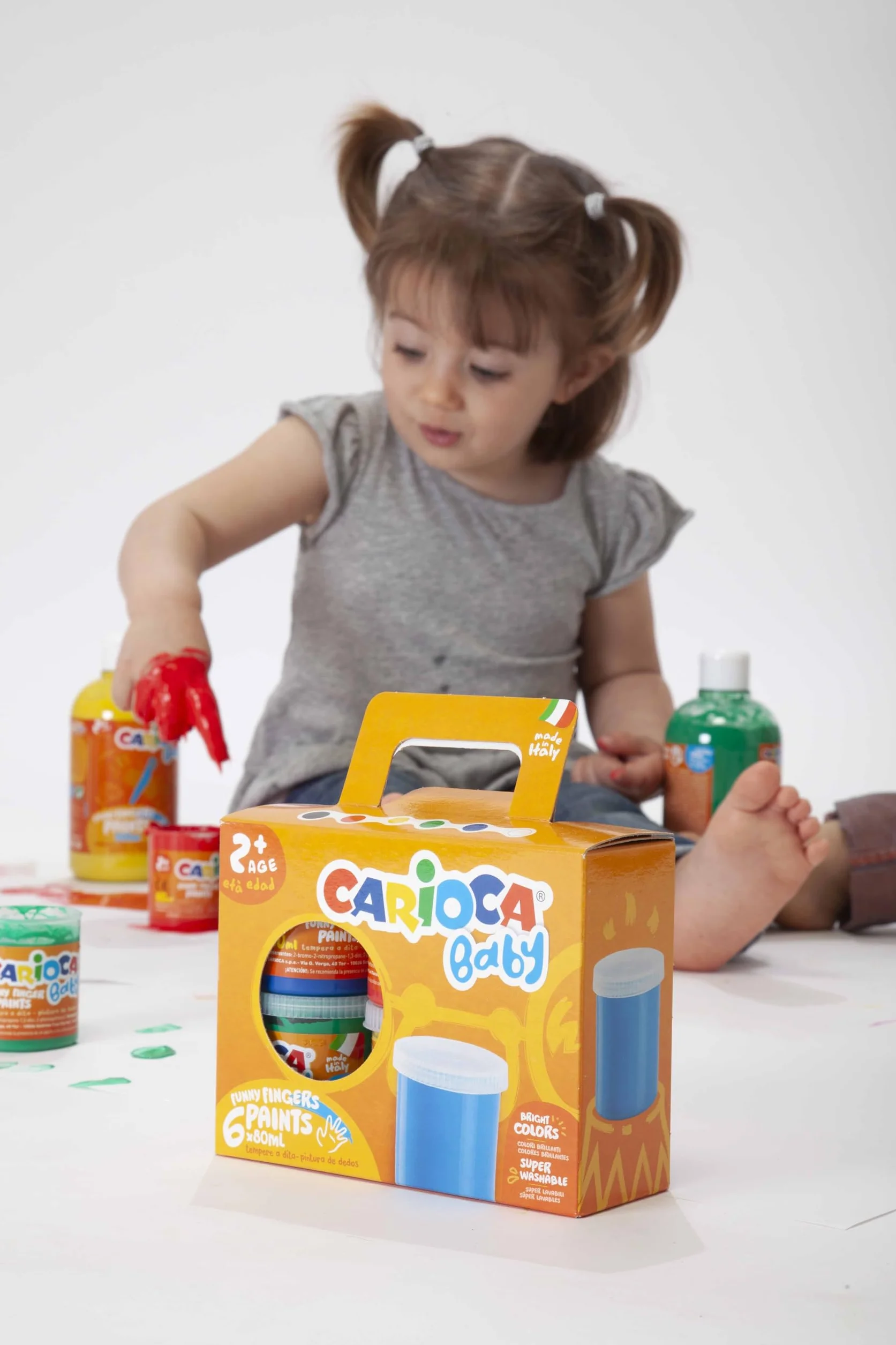 CARIOCA Tempera a Dita Baby, Set di Tempere Lavabili per Bambini 2 Anni+, 8 Colori Assorti da 50 ml