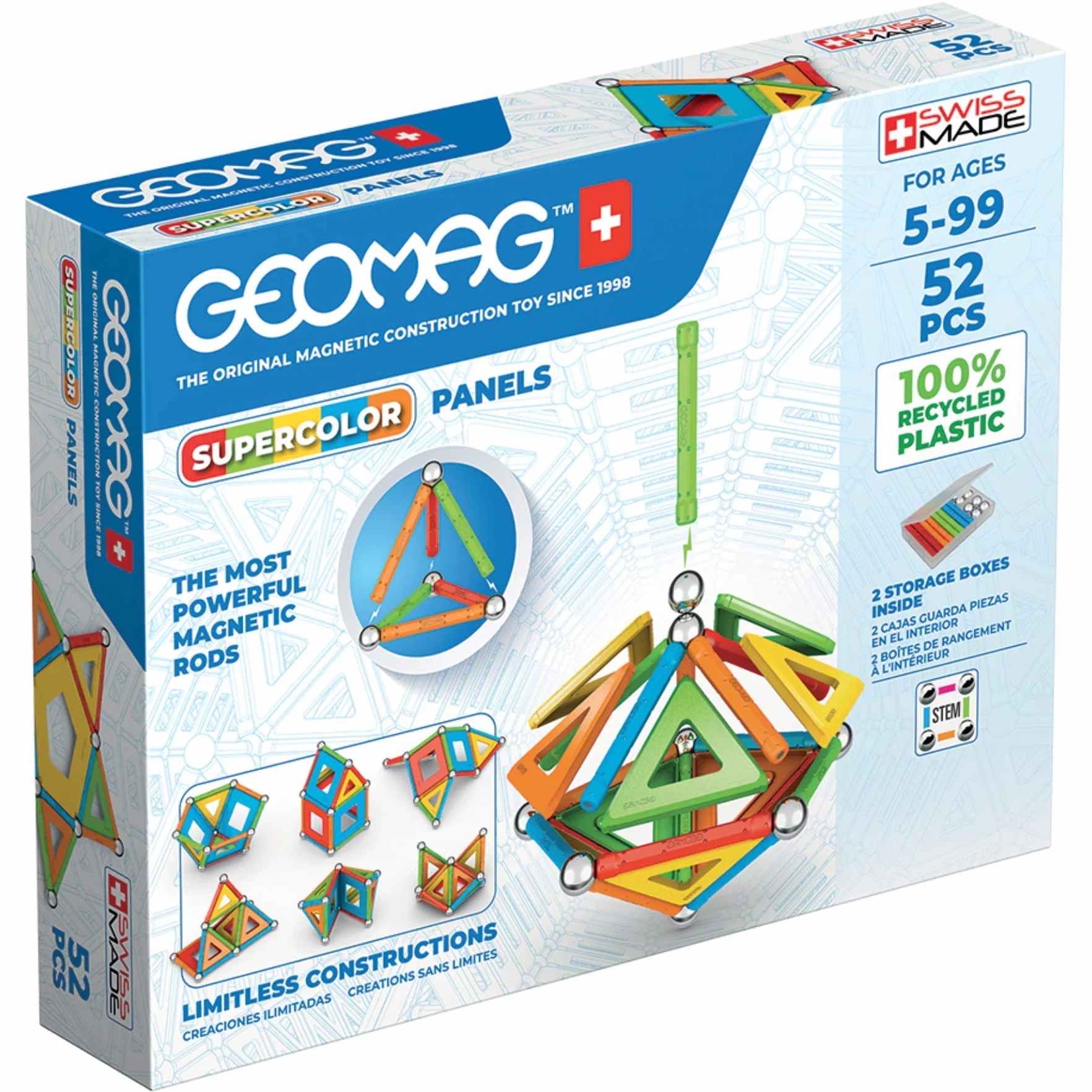 Geomag Supercolor Costruzioni Magnetiche 52 Pezzi Plastica Riciclata