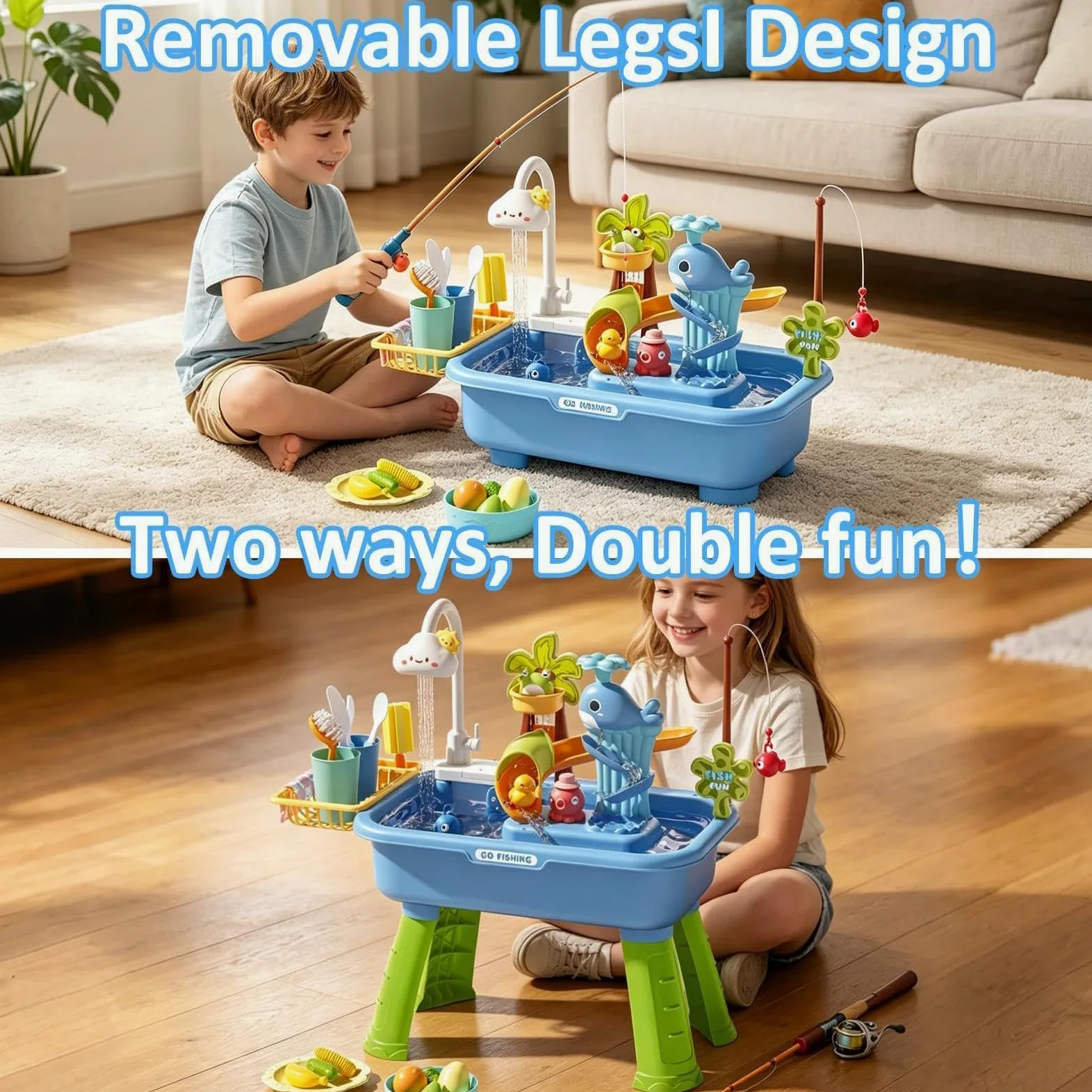 Tavolo d'Acqua Di Pesca Giocattolo Sensoriale | Tavolo Da D'Acqua Da Esterno Per Maschi Bambino Giardino Spiaggia Asilo Scuola Materna Campeggio Interno Patio
