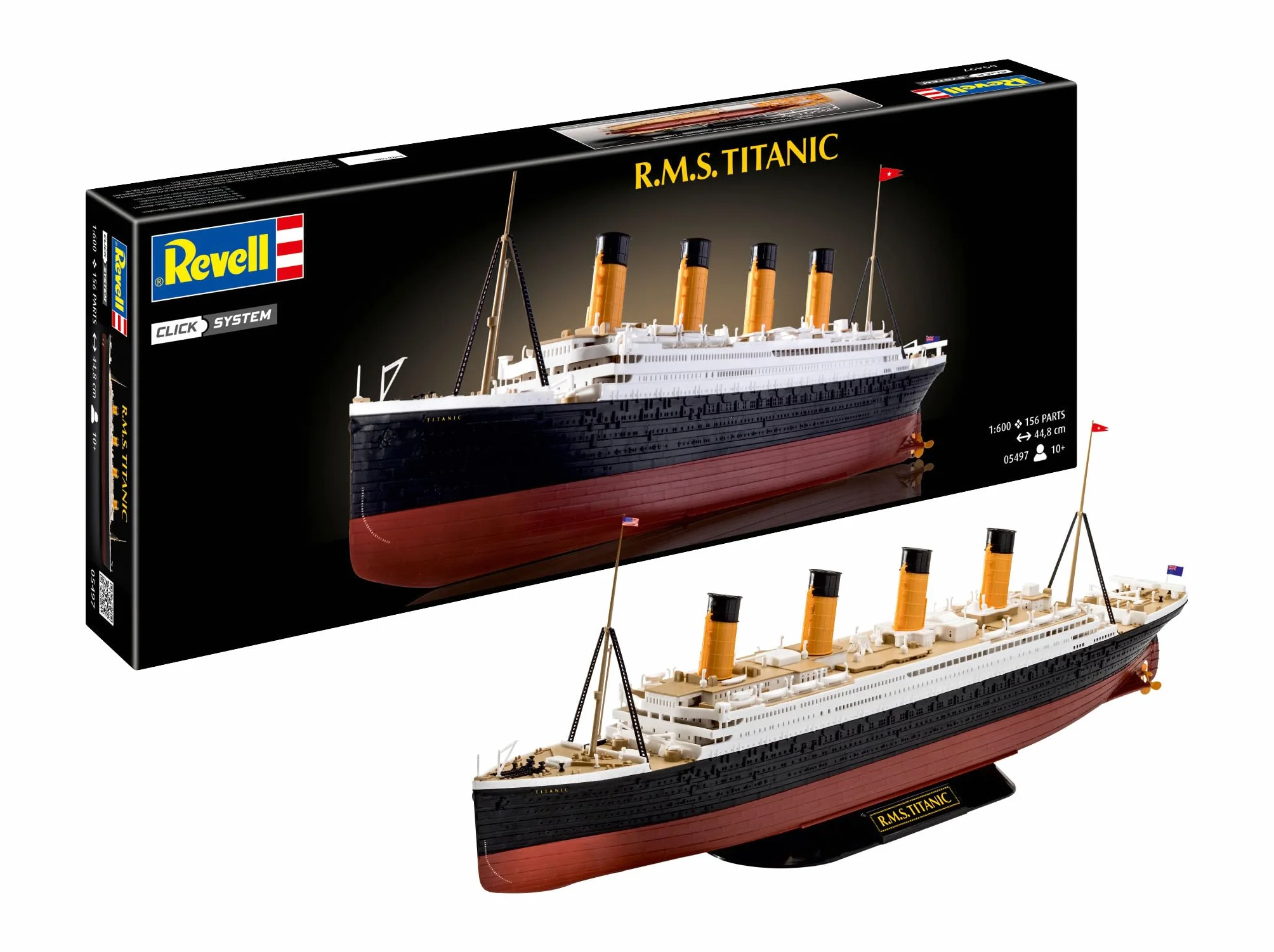 Revell 05497 R.M.S. Titanic (sistema a clic), scala 1:600, non costruito, precolorato, a incastro (non colla), kit modellino in plastica