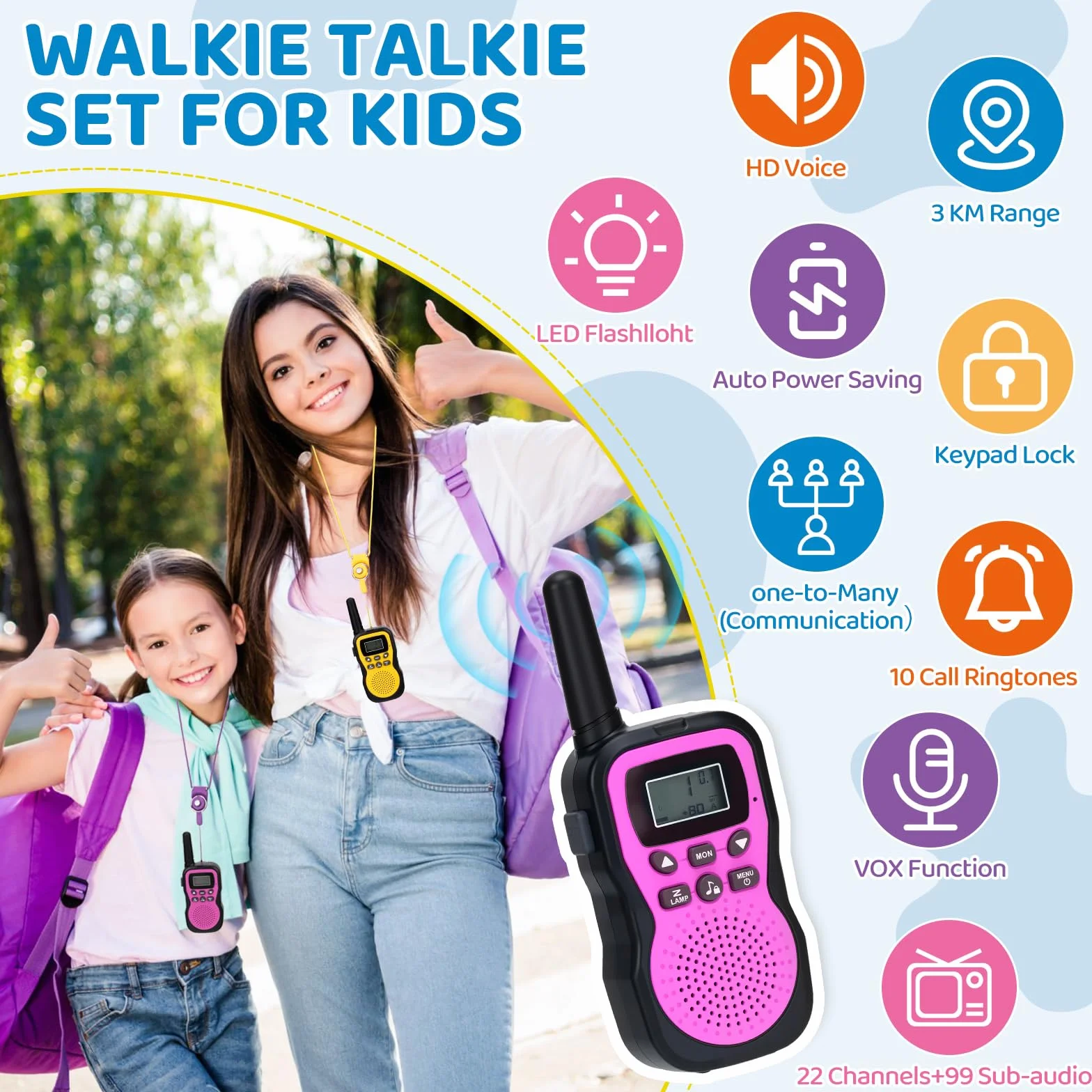 Walkie Talkie Bambini Ricaricabili 3 Pezzi con Batteria per 3-12 Anni Campeggio