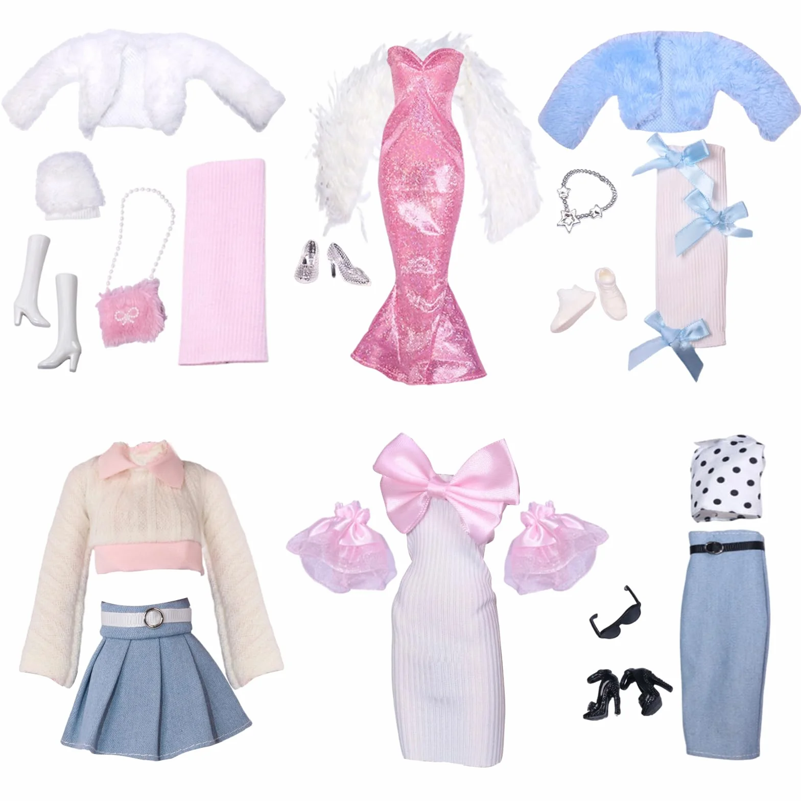 20 Pezzi Abbigliamento e Accessori, Compatibile con Barbie, Abito a Sirena, Gonna in Pelle, Gonna Maglione, Abito Slim Fit, 2 Set Abito e Cappotto di Pelliccia, per Bambole da 11,5 Pollici