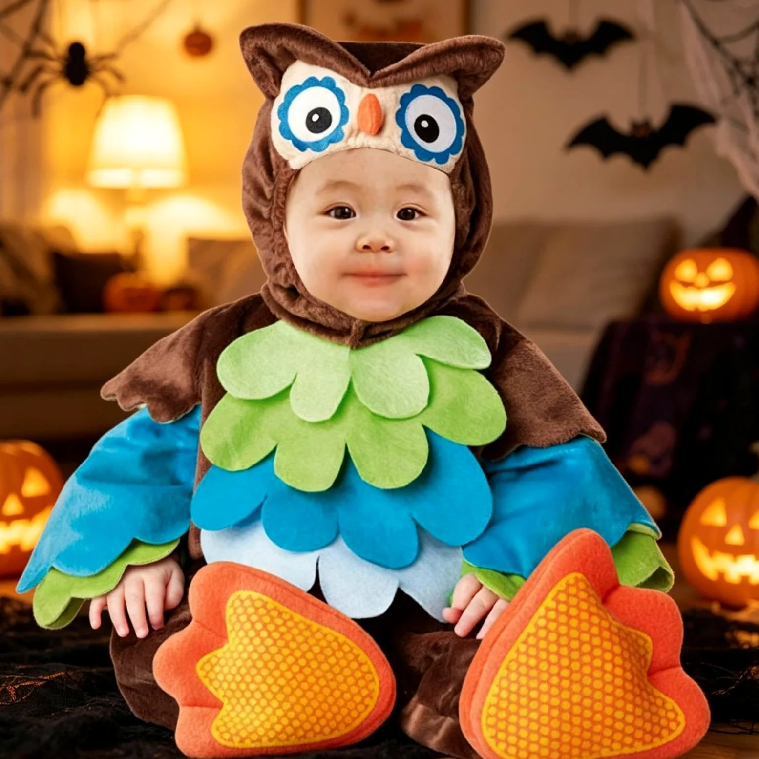 rockible Costume da Cucciolo di Animale, Tutina con Cappuccio, Accessorio per Travestimenti, Divertente e Originale, per Halloween, spettacoli teatrali e, Gufo, S