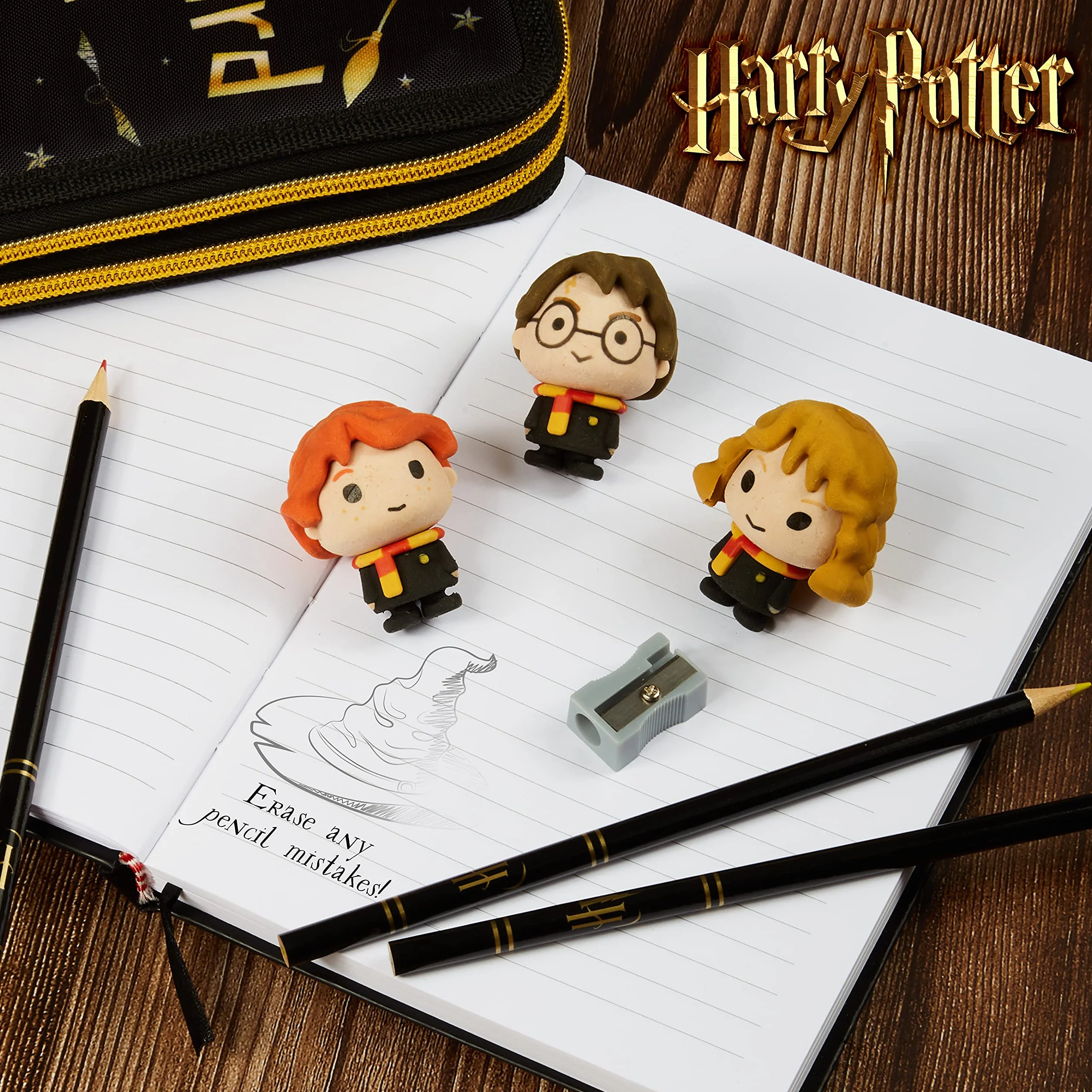 Harry Potter Gomme – Set di 3 gomme fantasia bambino Harry Ron Hermione – Idea regalo Goodies Collection