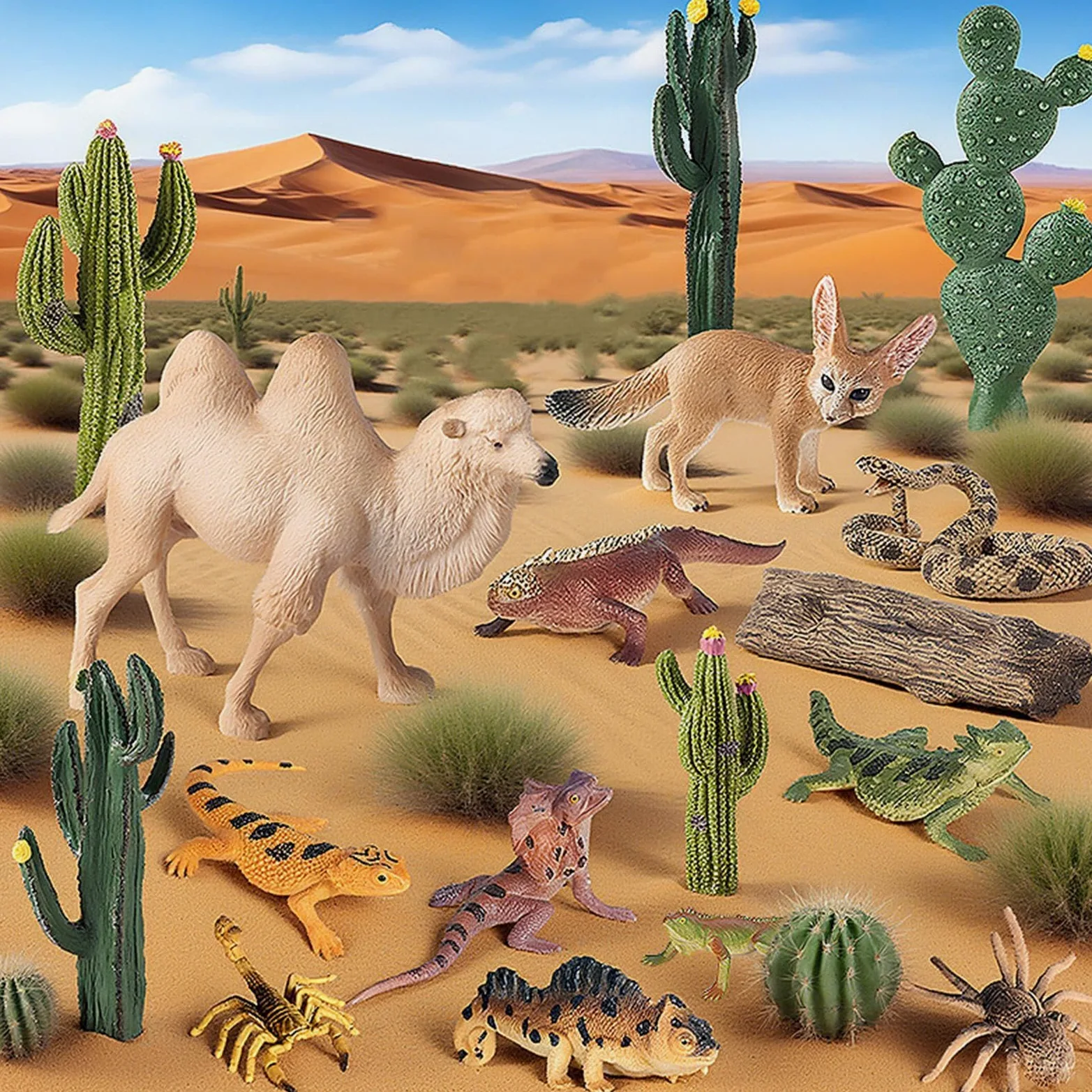 Statuine animali del deserto 24 Pezzi Giocattoli Modellini Di Piante | giocattoli animali del deserto realistici paesaggio in miniatura Per Bambini Comodino Mensola Giardino Tavolo