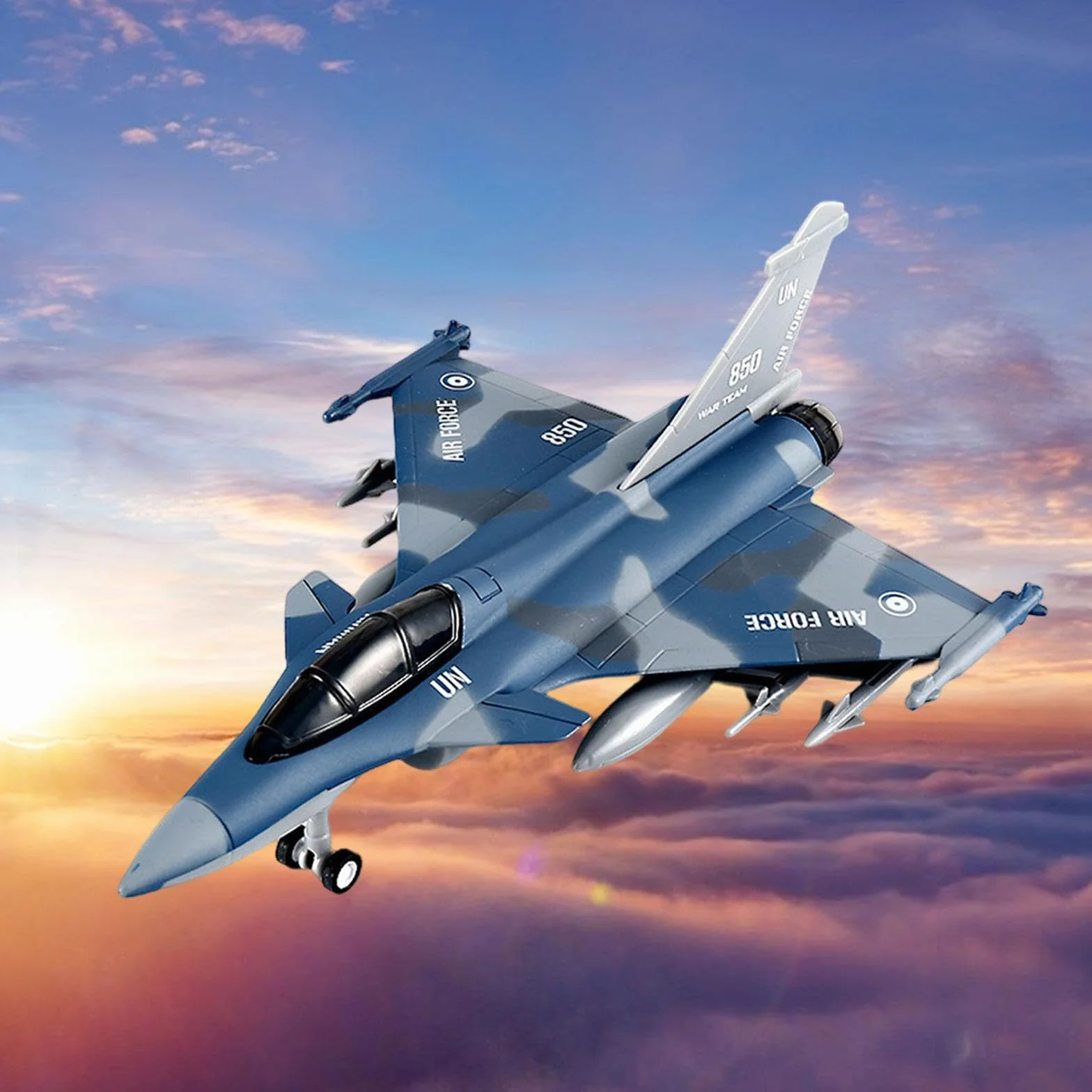 kowaku Aeroplano Tirare Indietro Giocattolo Jet da Combattimento Giocattolo, Regalo di Compleanno, Collezione Giocattolo Aereo Modello in Lega pressofusa, Blu