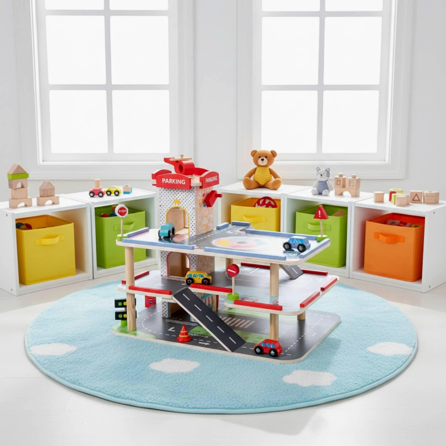 Parcheggio Giocattolo Bambini Garage Veicoli Legno Accessori Rampa Tridimensionale Helicopter Adatto per Gioco di Fantasia Sviluppo delle Abilità Manuali Regalo Arredamento Casa