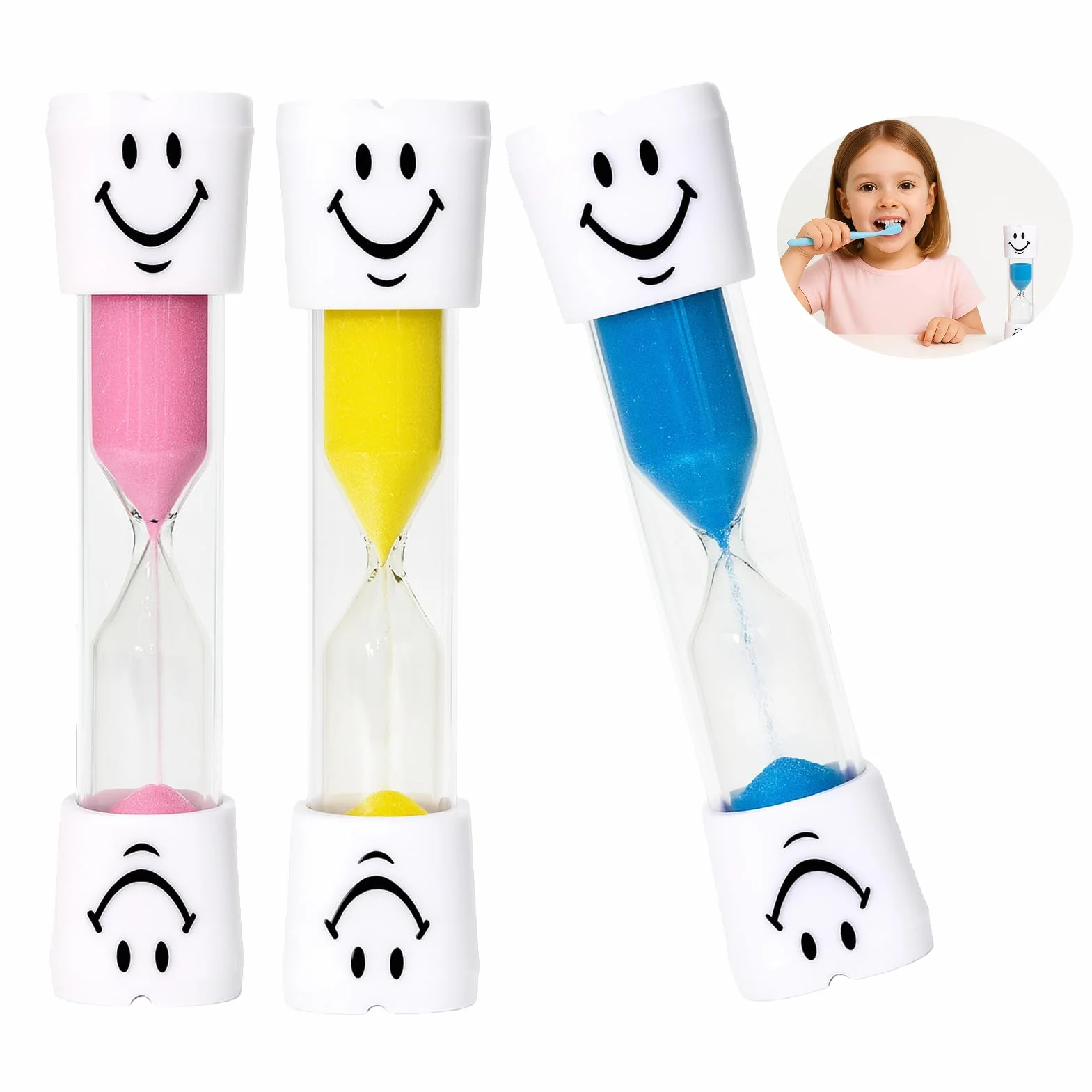 3 pezzi Set di clessidre per bambini, timer 3 minuti per lavare i denti, orologio educativo per bambini piccoli, clessidre colorate per imparare il tempo