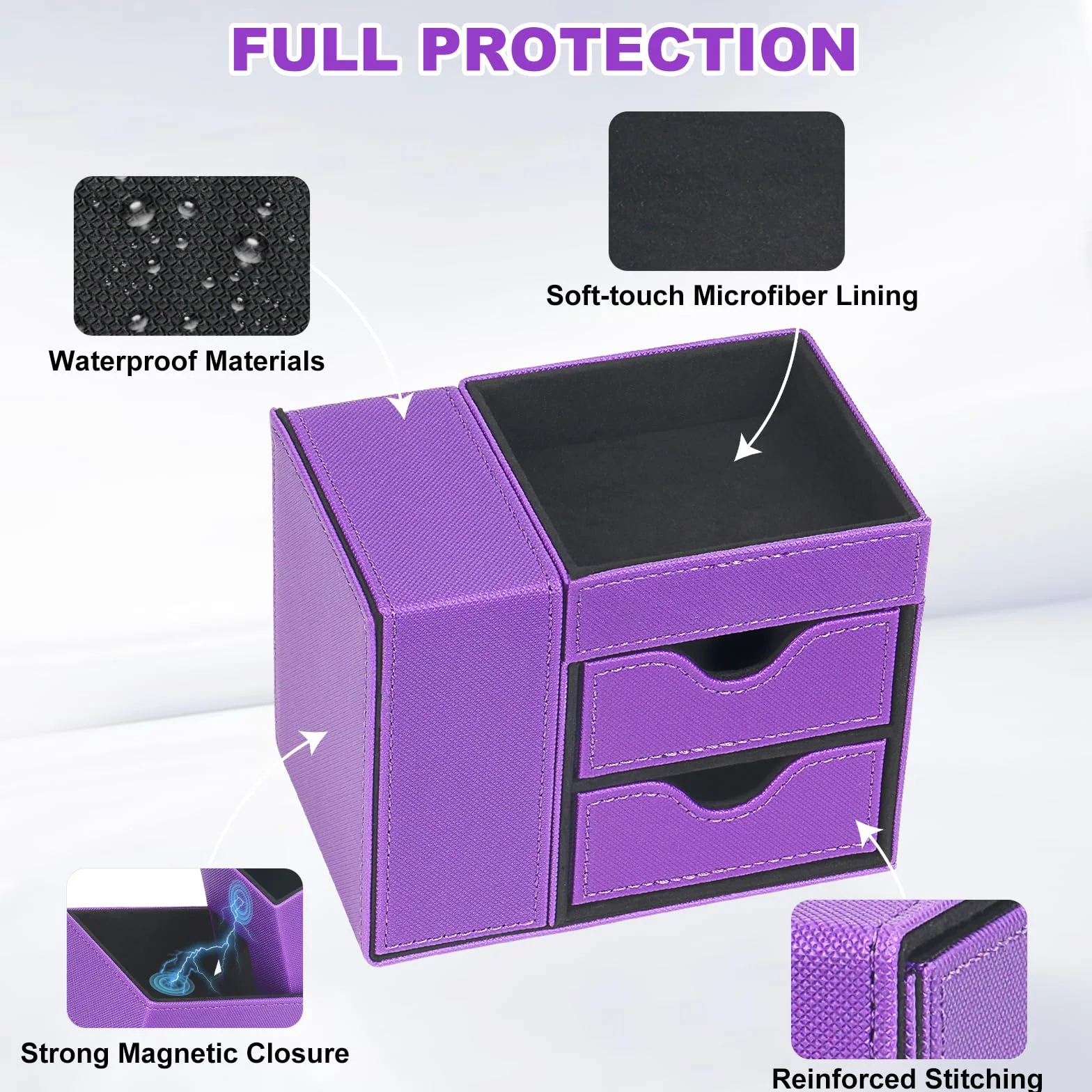 Vassoio per dadi e rullo per dadi a torre, scatola magnetica per dadi per rotolamento, 3 in 1, in pelle, organizer per dadi adatto per Dungeons & Dragons, MTG DM e Player, viola e nero