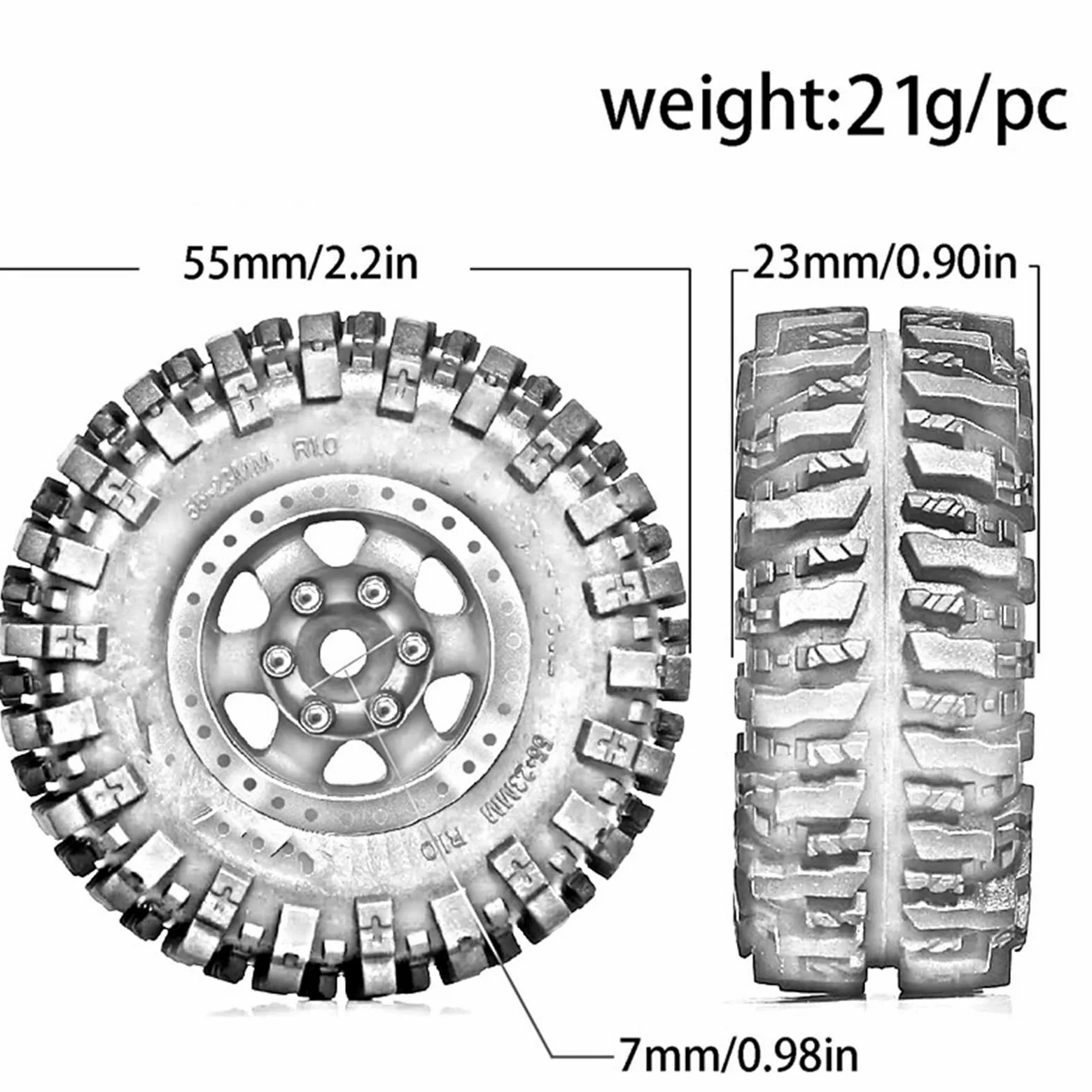 RC Pneumatici Ruote Compatibile Con Traxxas, Per Trx4-m, Per Bronco, Per Defender, Per Axial, Per Scx24, Per Fms, Pneumatici Per Auto Cingolate RC 1/18, Cerchi Beadlock.