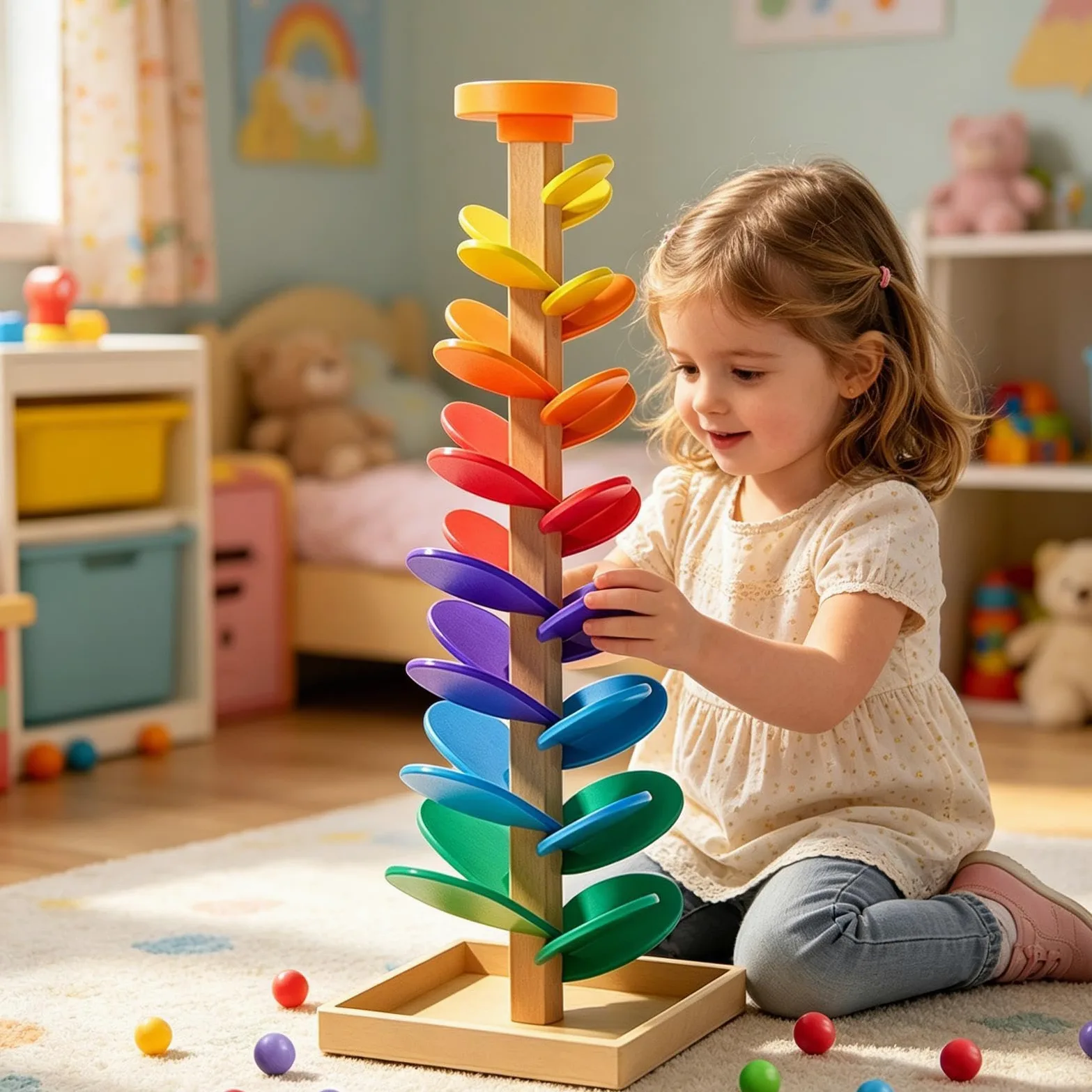 Pista Per Biglie Giocattoli Musicali Interattivi In Legno | Giochi Di Percorso Con Palline Per Imparare I Colori Scuola 'Infanzia, Sala Giochi, Bambine E Bambini