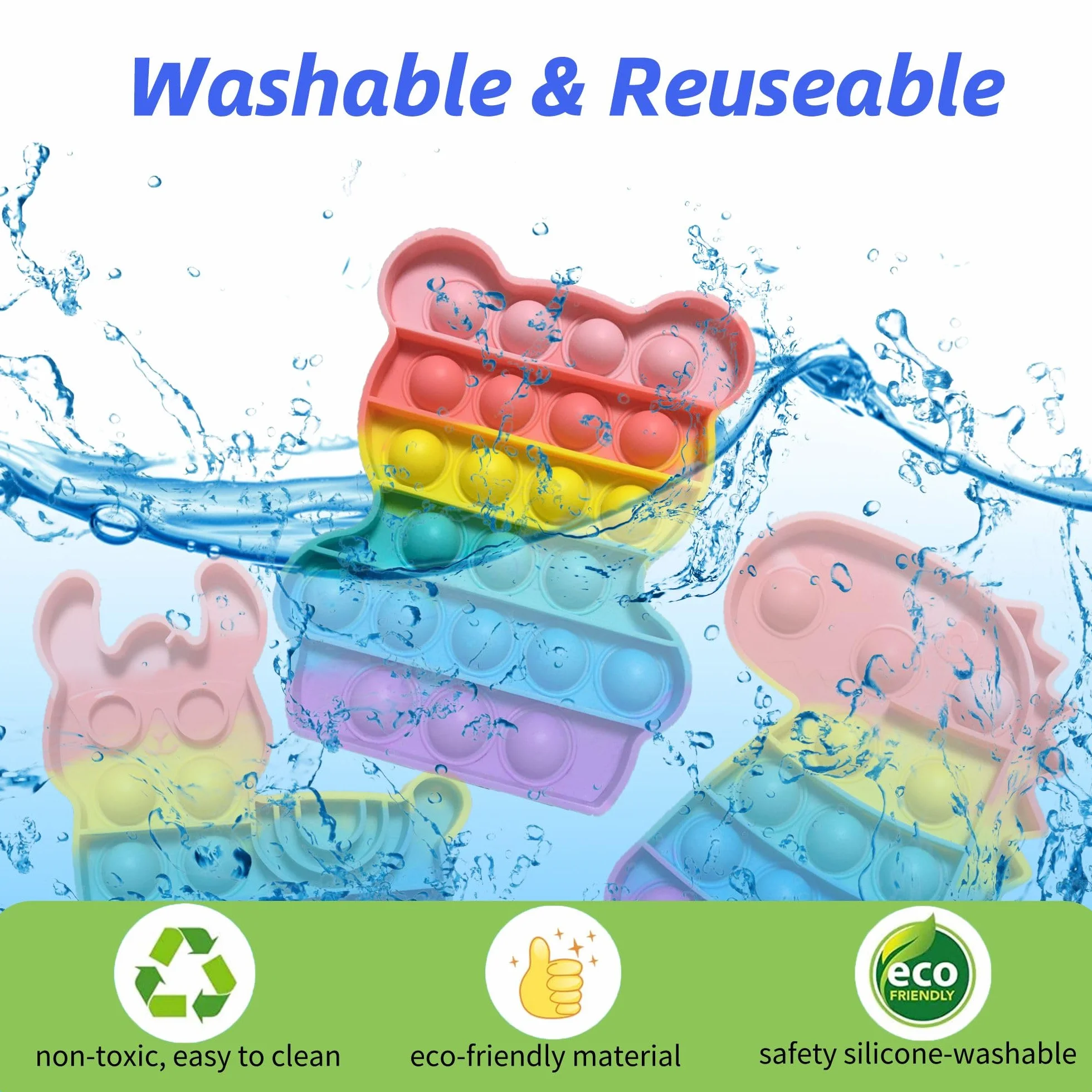 Pop Bubble Fidget Toy Set 4 Pezzi Dinosauro Alpaca Orso Gelato Giocattoli Sensory Push Antistress per Adulti e Bambini